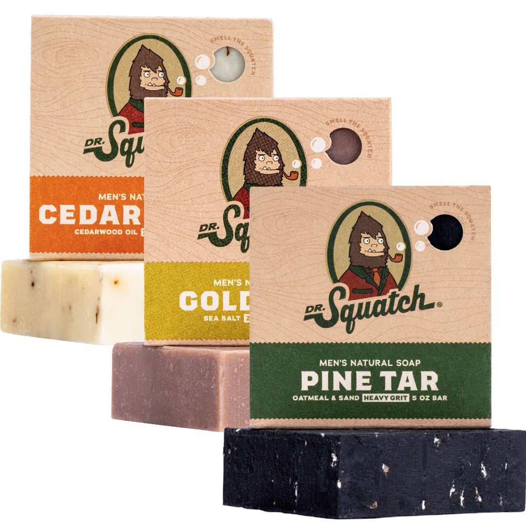 Dr. Squatch Men's Natural Bar Soap from Moisturizing Soap Made from Natural Oils - Cold Process Soap with No Harsh Chemicals - Wood Barrel Bourbon, Fresh Falls, Birchwood Breeze (3 Pack)