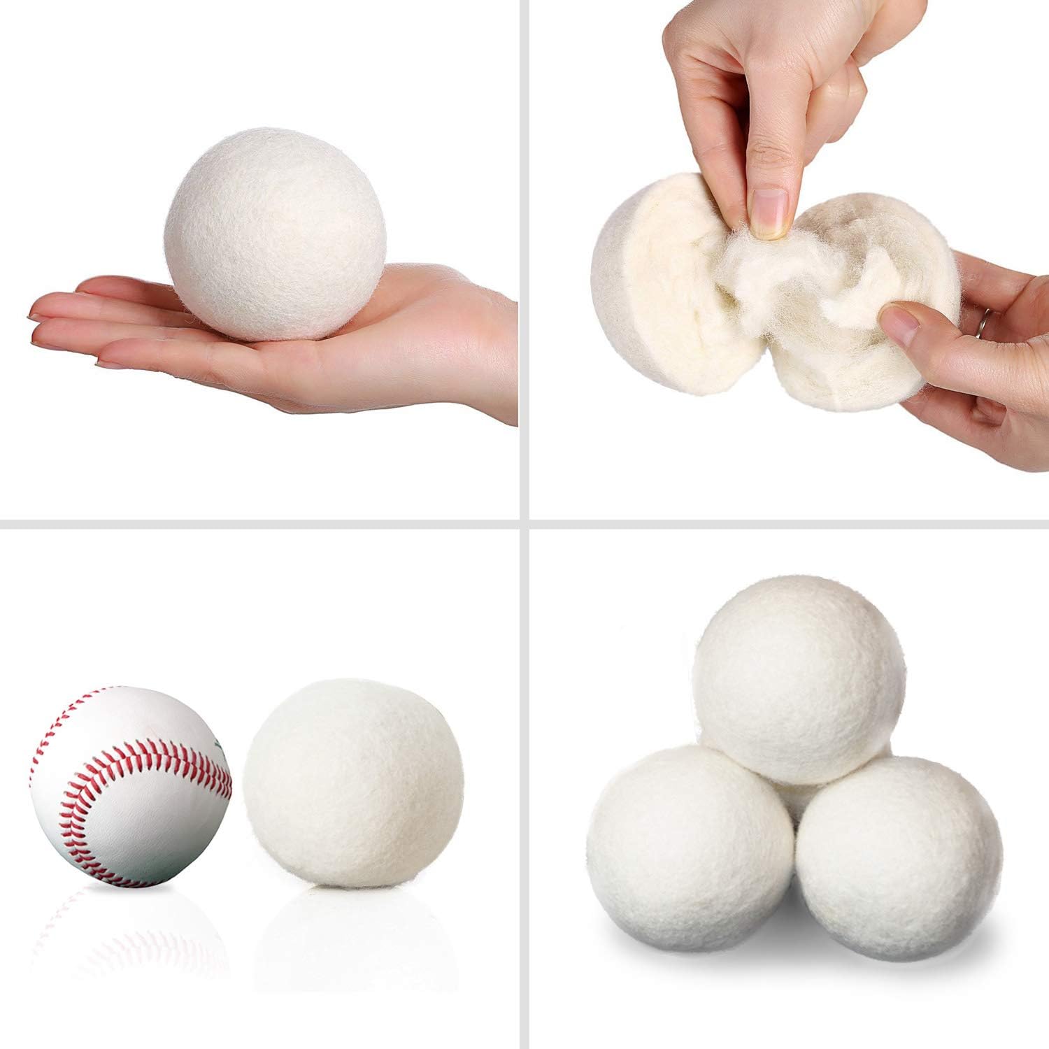 SnugPad Wool Dryer Balls XL Size 6 Pack, Natural Fabric Softener 100% Organic Premium New Zealand Wool, No Fillers, Anti Static, Lint Free, White 6 Count