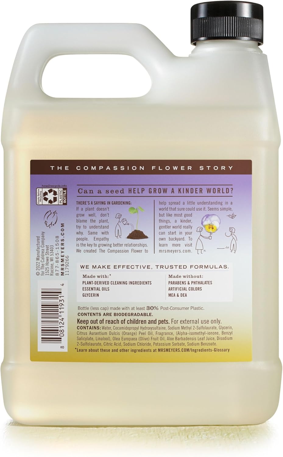 MRS. MEYER'S CLEAN DAY Liquid Dish Soap Refill, Biodegradable Formula, Basil, 48 fl. oz