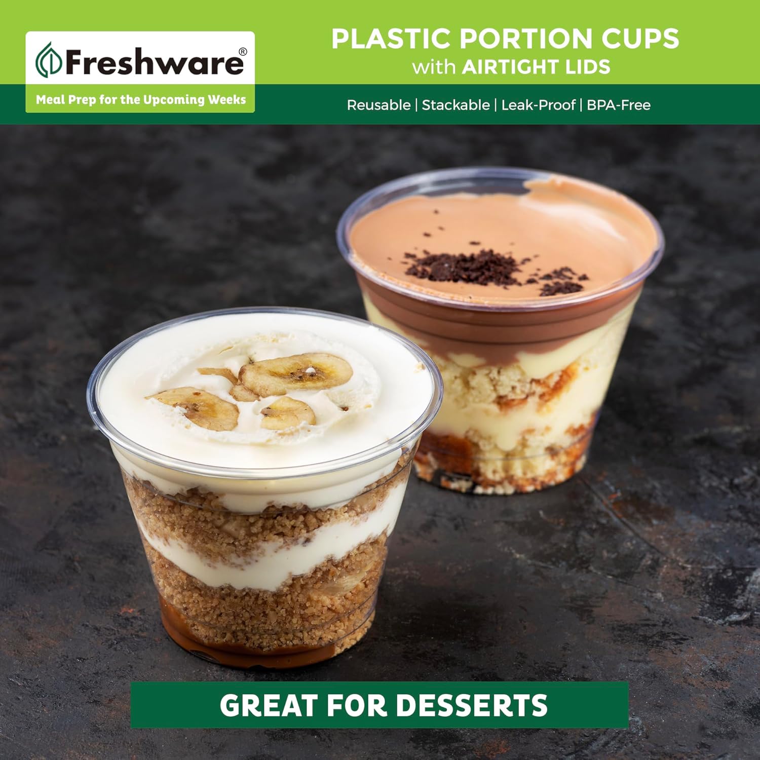 Freshware 200-Piece Polypropylene Portion Cups, Clear | 2 Ounce | 200 Sets | Cups with Lids