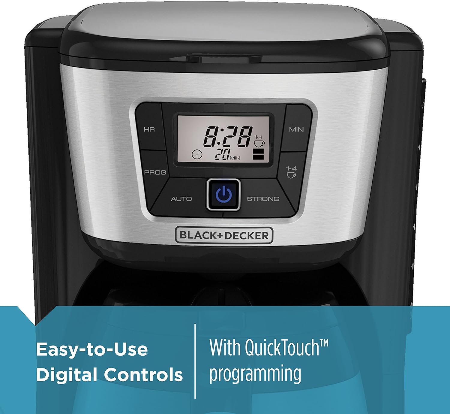 BLACK+DECKER 12 Cup Thermal Programmable Coffee Maker with Brew Strength and VORTEX Technology, Black/Steel