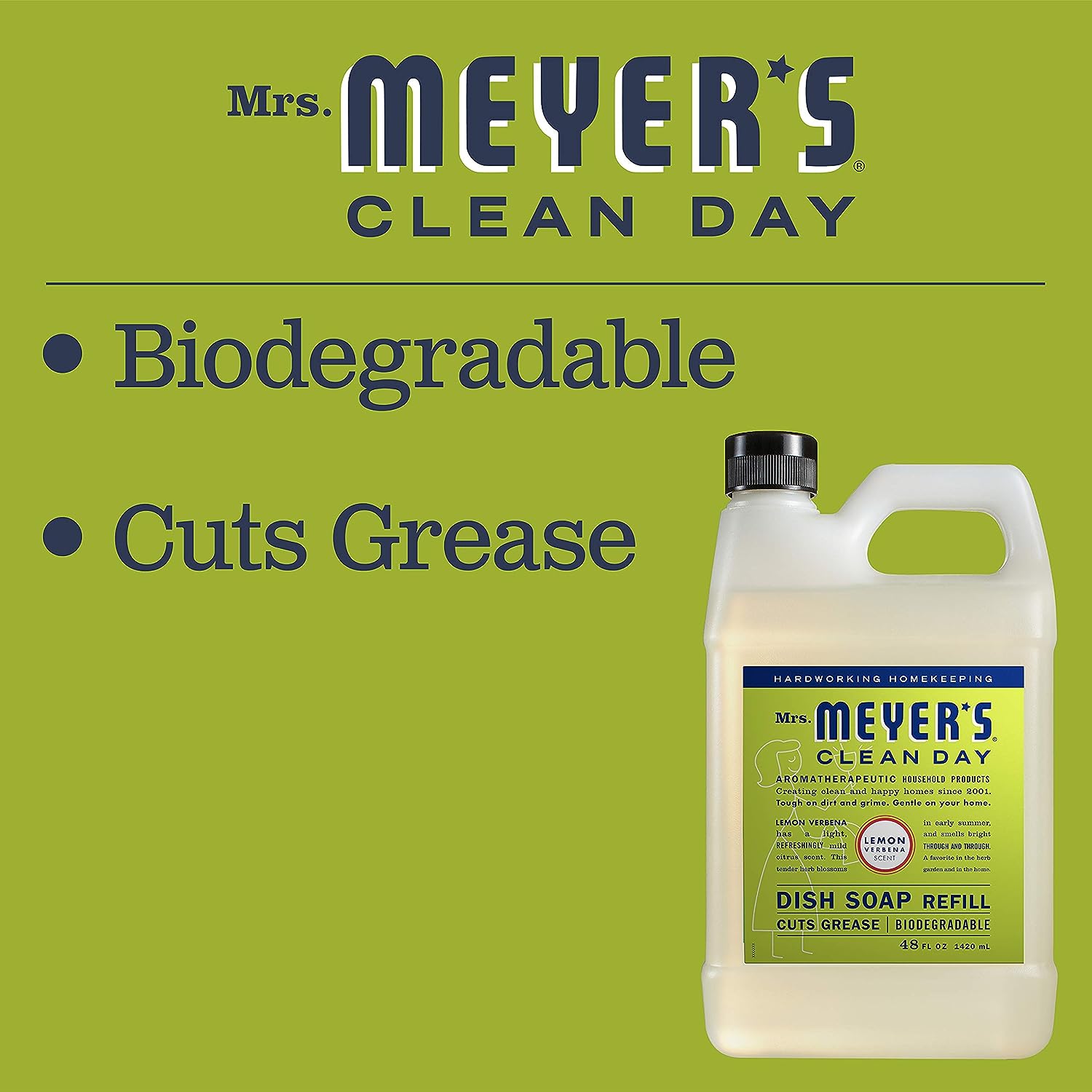 Mrs. Meyer's Liquid Dish Soap, Biodegradable Formula, Lemon Verbena, 16 Fl. Oz - Pack Of 3