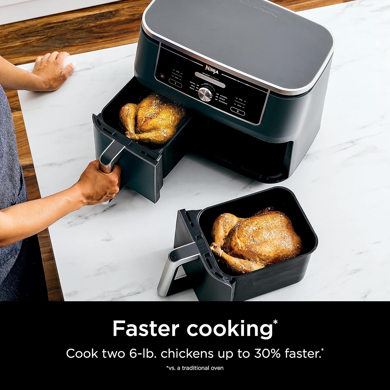 Ninja Air Fryer, Thermometer, Roast, Bake, Air Fry, Crisps, Broil, Reheats, Keep Warm, 10-in-1, Fries, Frozen Food, Veggies, and Meat, Quick Meals, Healthy Meals, Less Oil