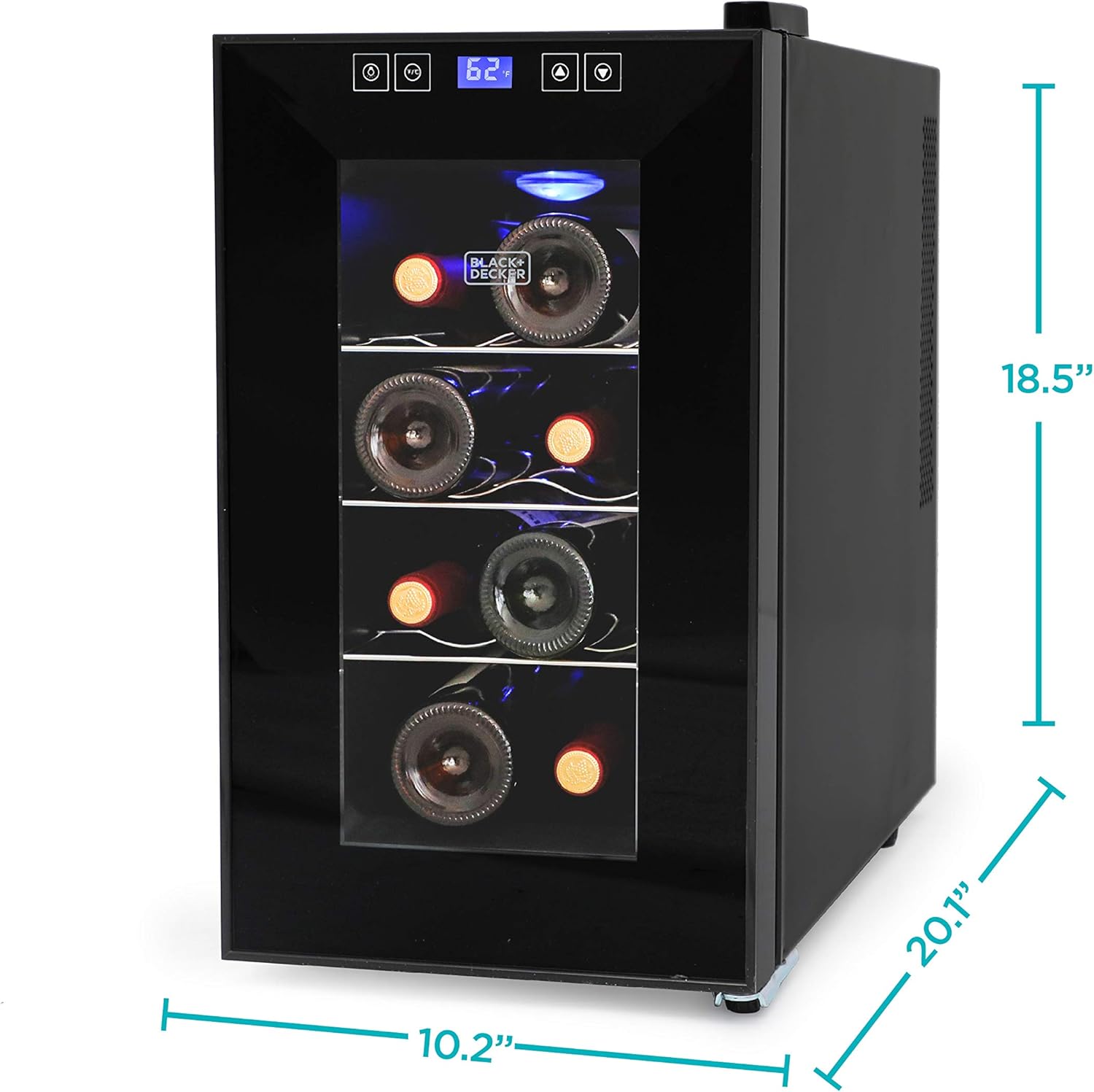 BLACK+DECKER Wine Fridge 12 Bottles, Thermoelectric Wine Cooler Refrigerator with Mirrored Front, Freestanding 12 Bottle Wine Fridge, BD60336