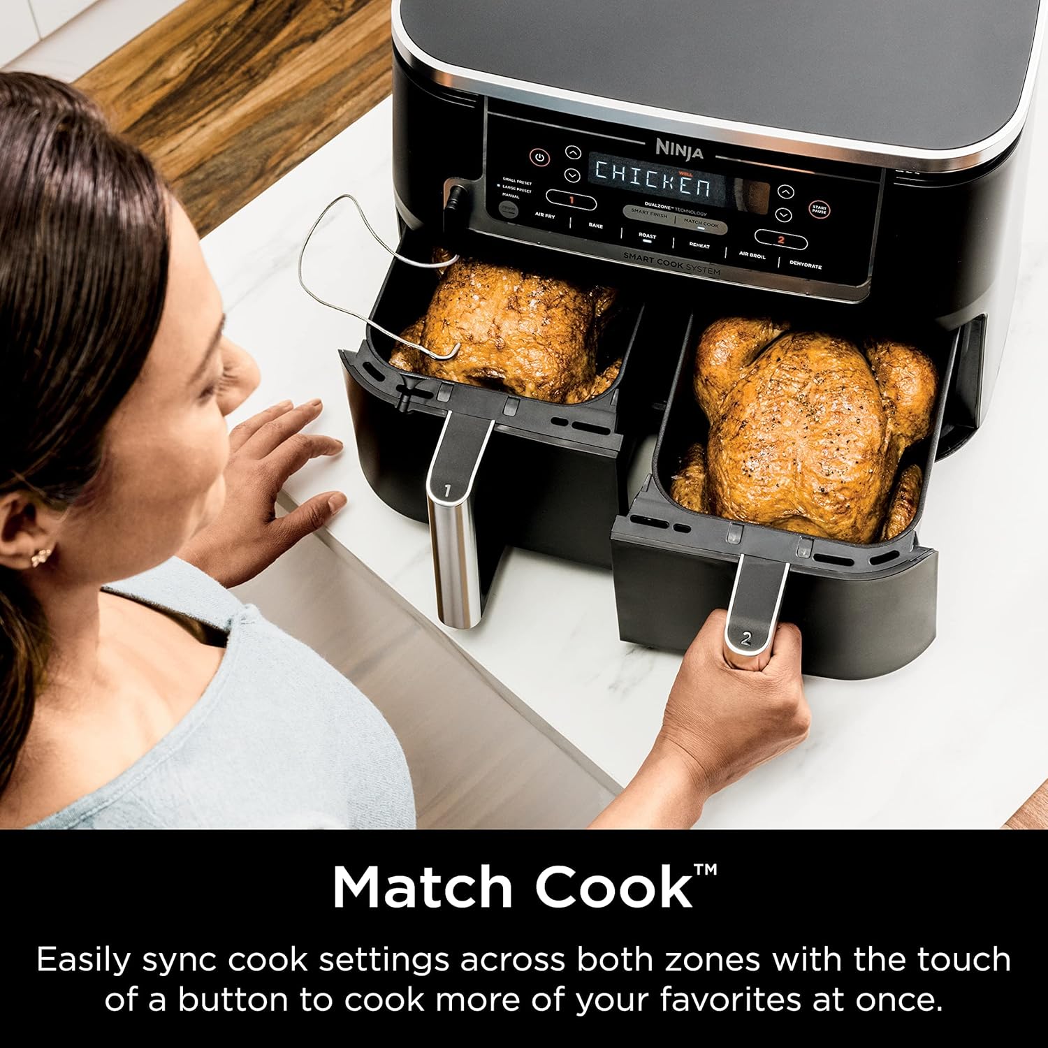 Ninja Air Fryer, Thermometer, Roast, Bake, Air Fry, Crisps, Broil, Reheats, Keep Warm, 10-in-1, Fries, Frozen Food, Veggies, and Meat, Quick Meals, Healthy Meals, Less Oil