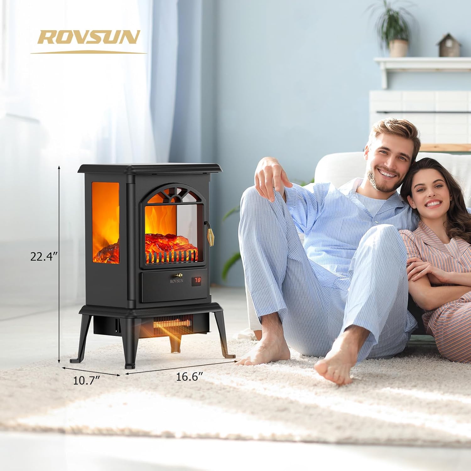 ROVSUN 1500W Electric Fireplace Stove, 22.4