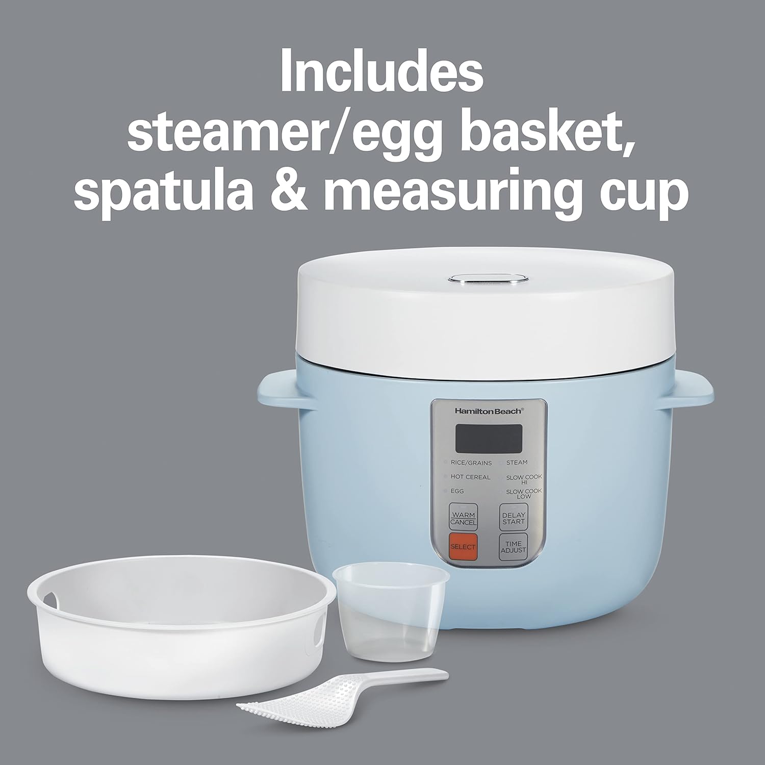 Hamilton Beach Digital Programmable Rice Cooker & Food Steamer, 8 Cups Cooked (4 Uncooked), With Steam & Rinse Basket, Stainless Steel (37518)