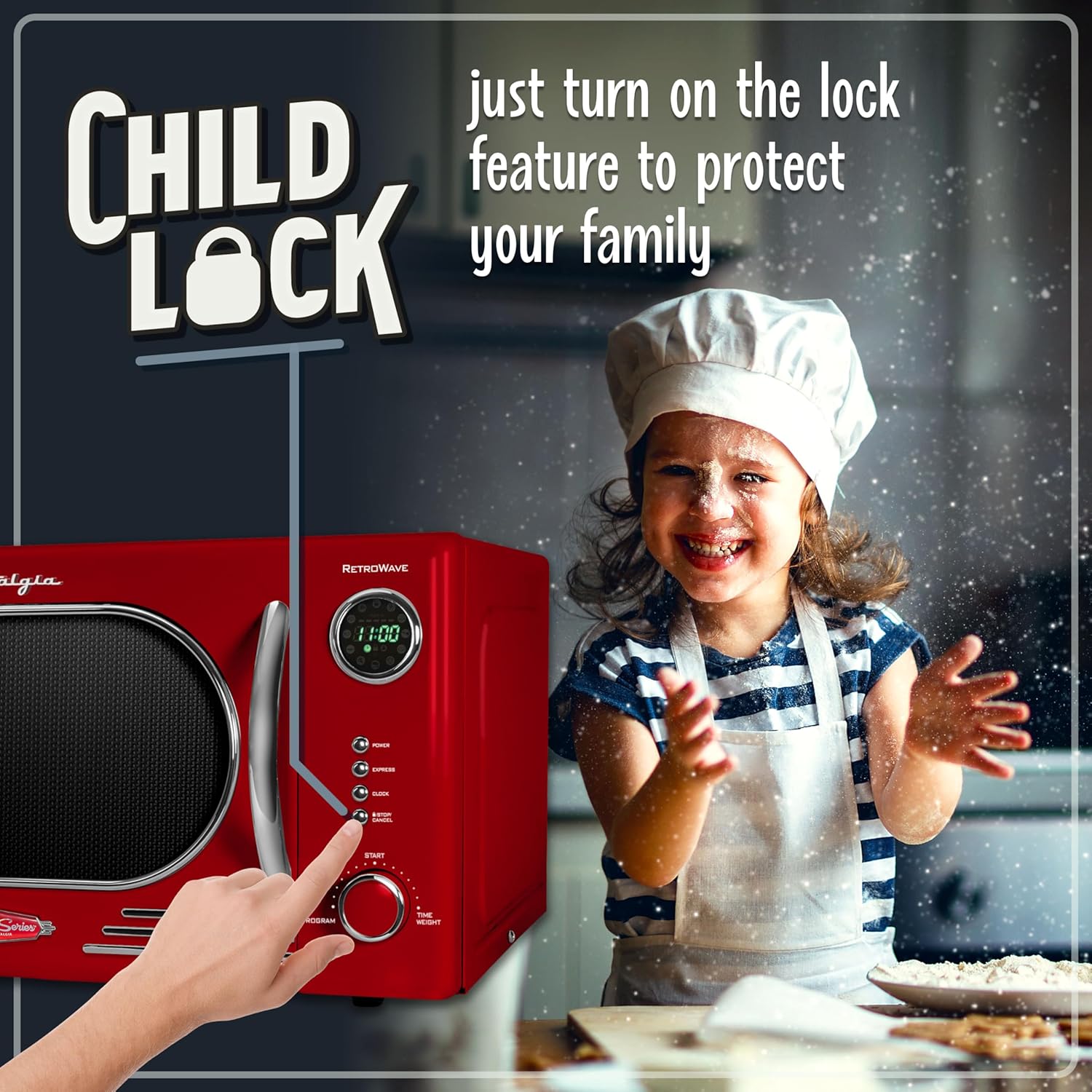 Nostalgia Retro Compact Countertop Microwave Oven - 0.7 Cu. Ft. - 700-Watts with LED Digital Display - Child Lock - Easy Clean Interior - Aqua