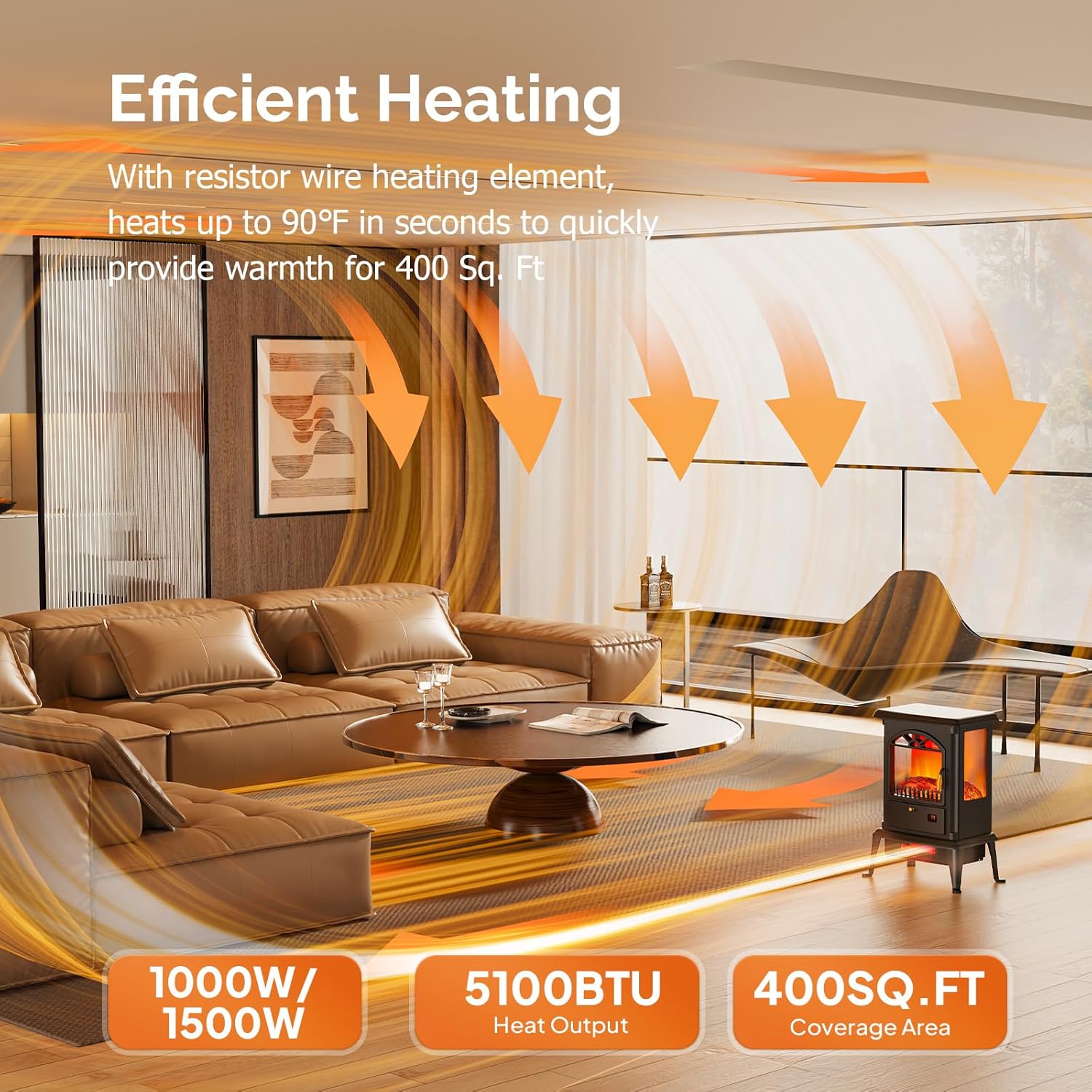 ROVSUN 1500W Electric Fireplace Stove, 22.4