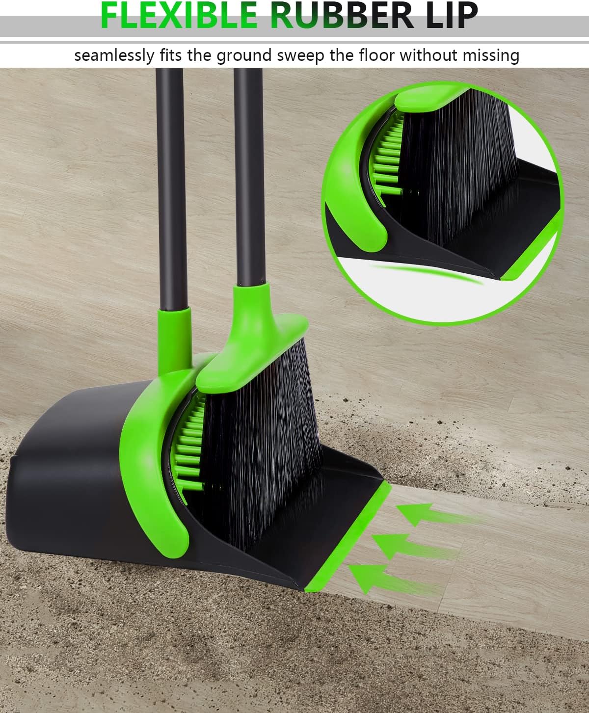 Broom with Dustpan Combo Set, Upgrade Broom and Dustpan Set for Home, 52'' Long Handle Broom and Dustpan Set, Standing Dustpan and Broom for Kitchen Office Lobby Floor