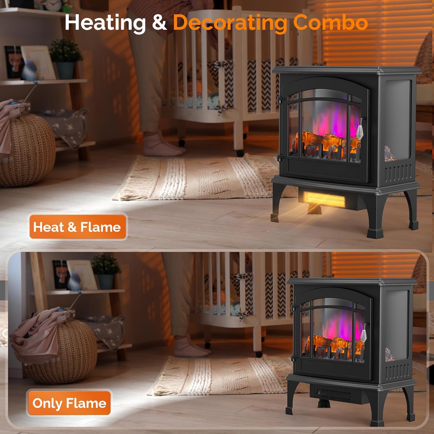 ROVSUN 1500W Electric Fireplace Stove, 22.4