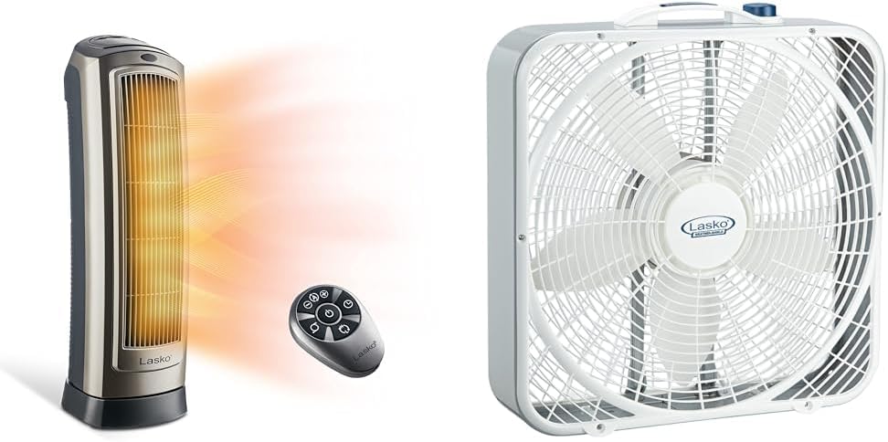 Lasko Oscillating Digital Ceramic Tower Heater for Home with Adjustable Thermostat, Timer and Remote Control, 23 Inches, 1500W, Silver, 755320, 8.5″L x 7.25″W x 23″H, Silver