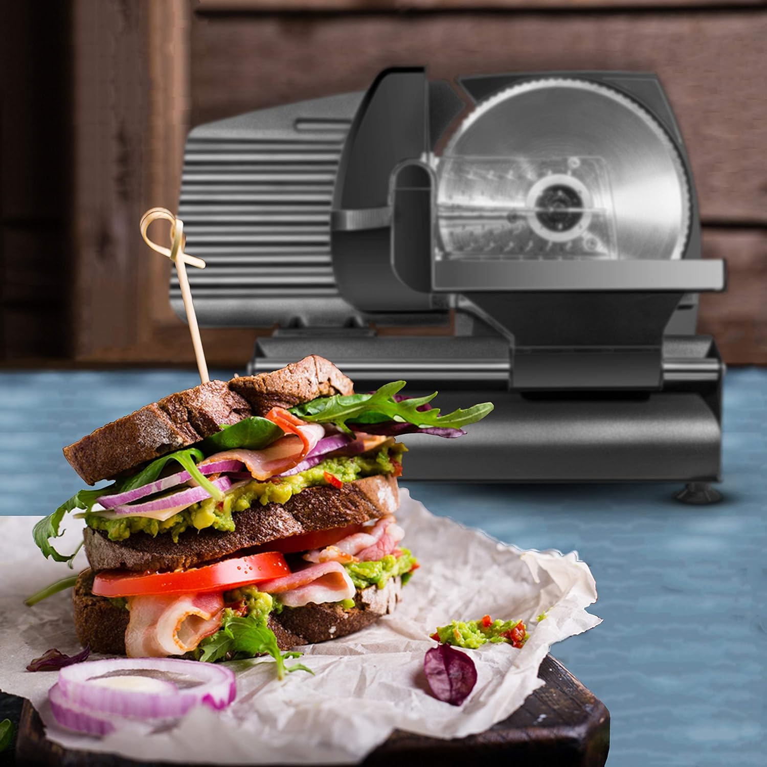 Chefman Electric Deli Slicer With Adjustable Slices, Stainless Steel Blades, Safe Feet - For Ham, Cheese, Bread, Fruit & Veggies