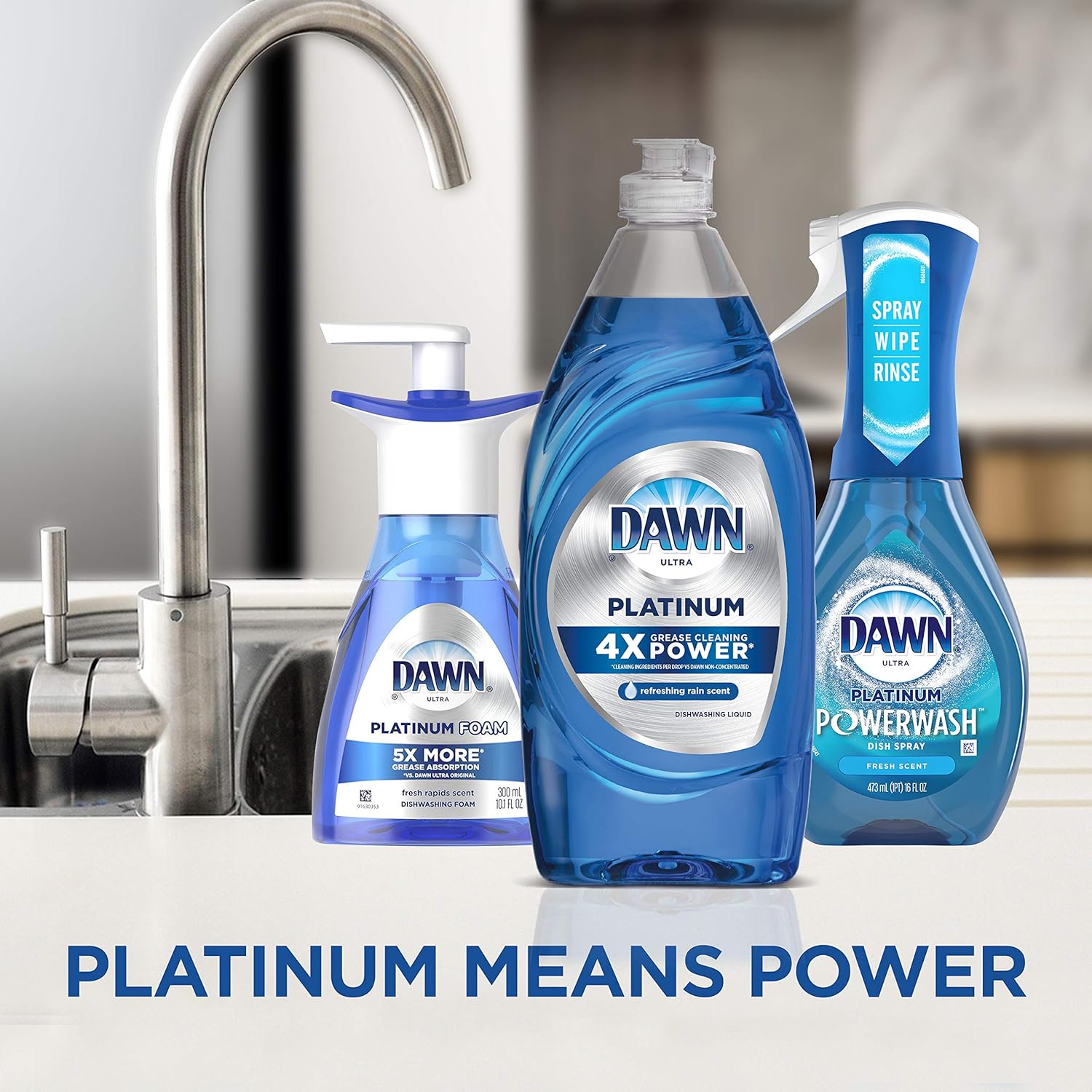 Dawn Platinum Dishwashing Liquid Dish Soap, Refreshing Rain Scent, 32.7 fl oz