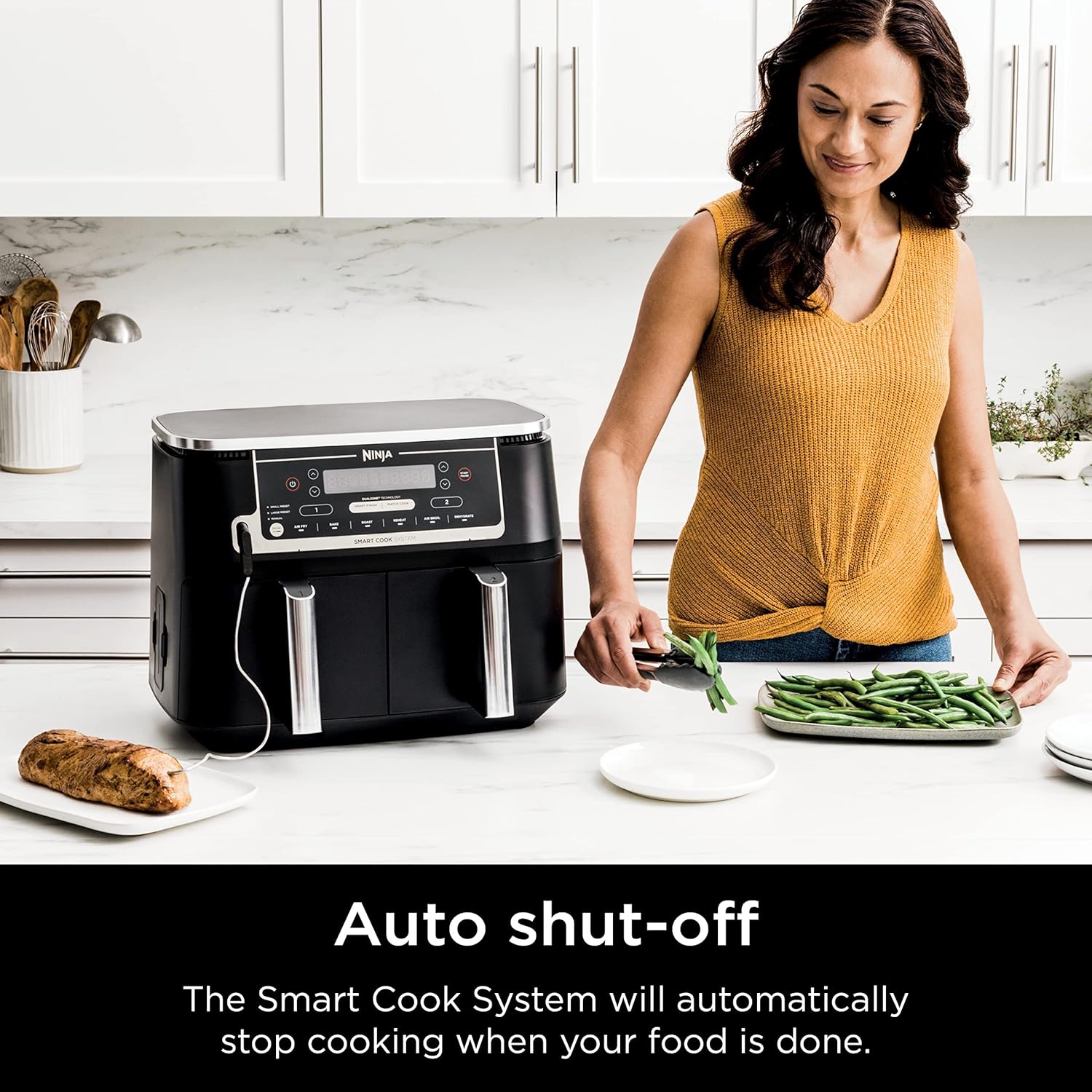 Ninja Air Fryer, Thermometer, Roast, Bake, Air Fry, Crisps, Broil, Reheats, Keep Warm, 10-in-1, Fries, Frozen Food, Veggies, and Meat, Quick Meals, Healthy Meals, Less Oil