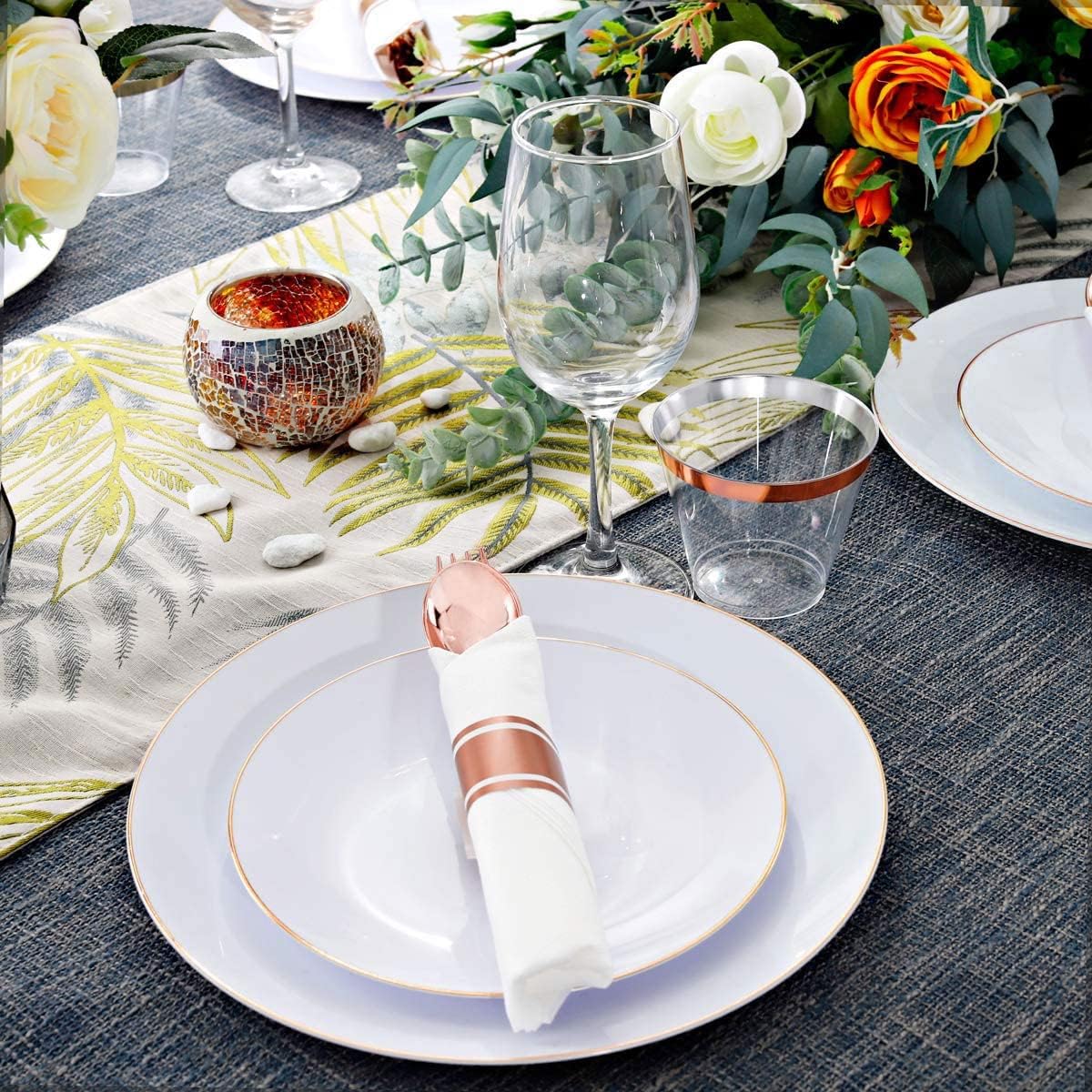 Supernal 60 Pack Pre Rolled Napkins with Gold Plastic Silverware, Premium Disposable Gold Wrapped Cutlery Set Includes: 60 Forks 60 Knives 60 Spoons 60 Napkin for Party