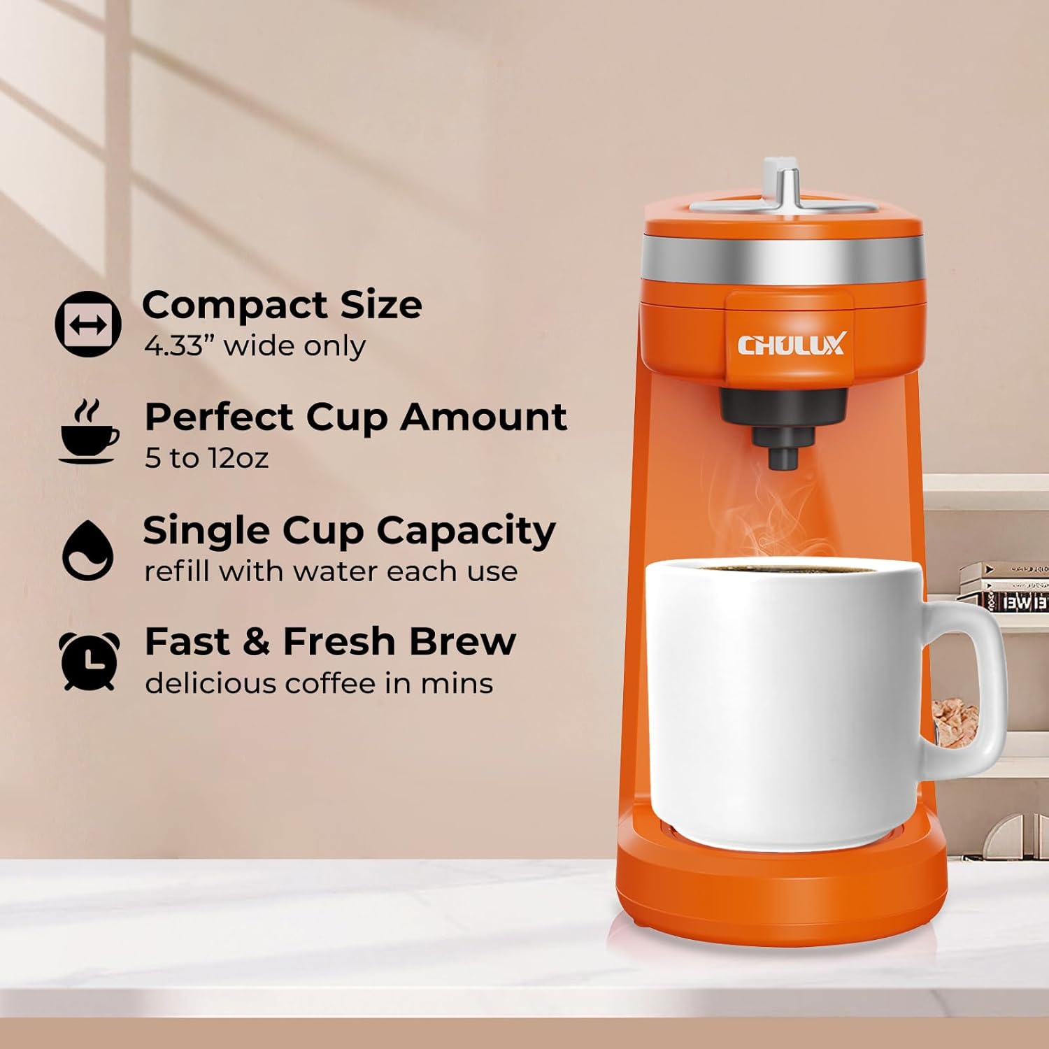 CHULUX Single Serve Coffee Maker for K Capsule and Ground Coffee, Single Cup Coffee Machine, Black