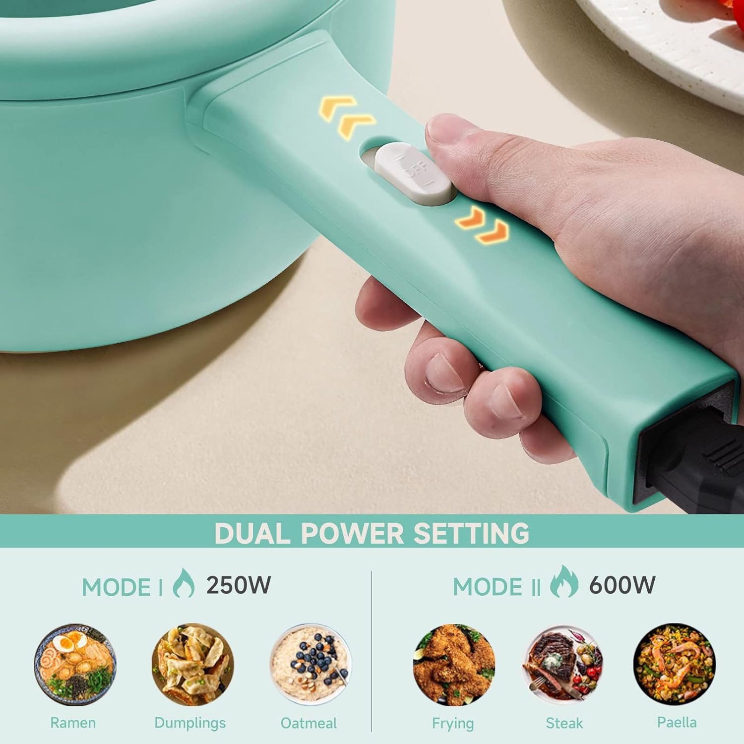 Dezin Electric Cooker, 2L Non-Stick Sauté Pan, Rapid Noodles Cooker, Mini Pot for Ramen with Power Adjustment, Dorm Room Essential (Egg Rack Included)