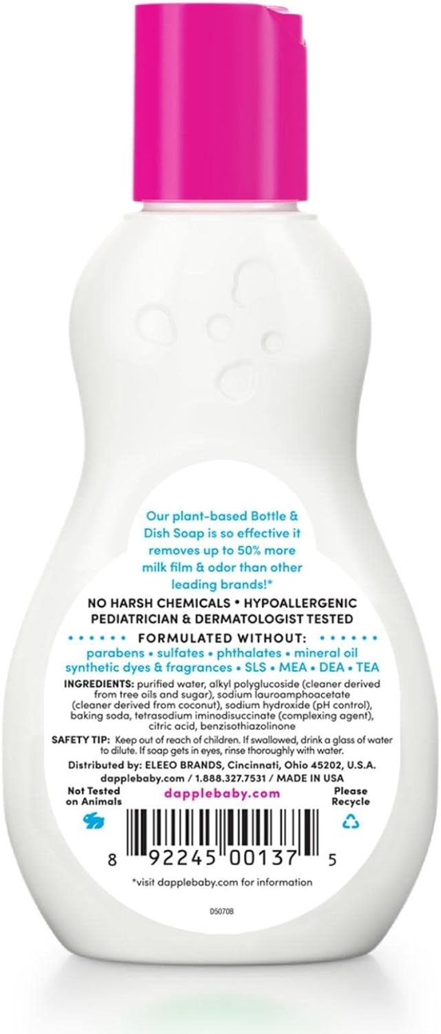 Dapple Baby, Bottle and Dish Soap Dish Liquid Plant Based Hypoallergenic 1 Pump Included, Packaging May Vary, Fragrance Free, 16.9 Fl Oz (Pack of 3)
