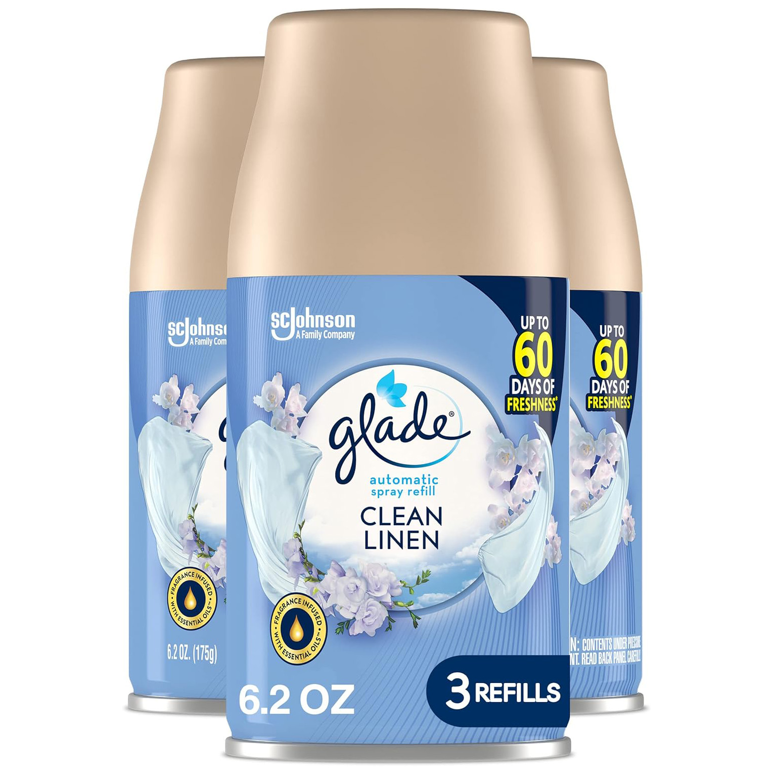 Glade Automatic Spray Air Freshener Refill, Scented Air Freshener for Home and Bathroom, Clean Linen, 6.2 Oz, 3 Count