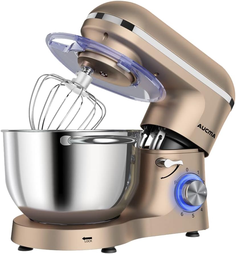 Aucma Stand Mixer,6.5-QT 660W 6-Speed Tilt-Head Food Mixer, Kitchen Electric Mixer with Dough Hook, Wire Whip & Beater (6.5QT, Black)