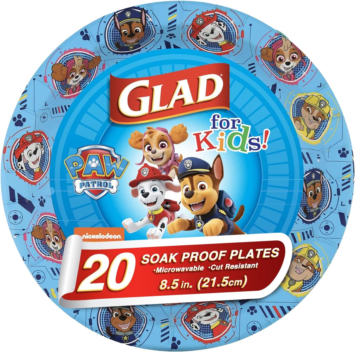 Glad for Kids Paw Patrol Paper Plates - Disposable Heavy Duty Paper Plates - Microwave Safe Kids Paw Patrol Birthday Party Cake Plates - Paw Patrol Plates for All Occasions - 20 Count, 8.5 Inch