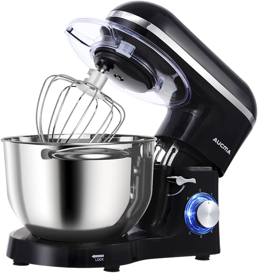 Aucma Stand Mixer,6.5-QT 660W 6-Speed Tilt-Head Food Mixer, Kitchen Electric Mixer with Dough Hook, Wire Whip & Beater (6.5QT, Black)
