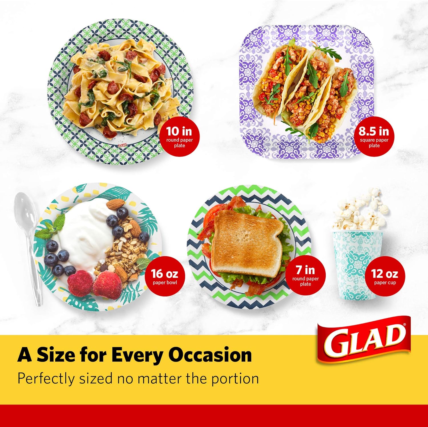 Glad 16 oz Paper Bowls With Daisy Design | Disposable Paper Bowls for Parties and Picnics Daisy Print | Microwave Safe Disposable Paper Bowls for Everyday Use, 16 Oz Blue Mosaic