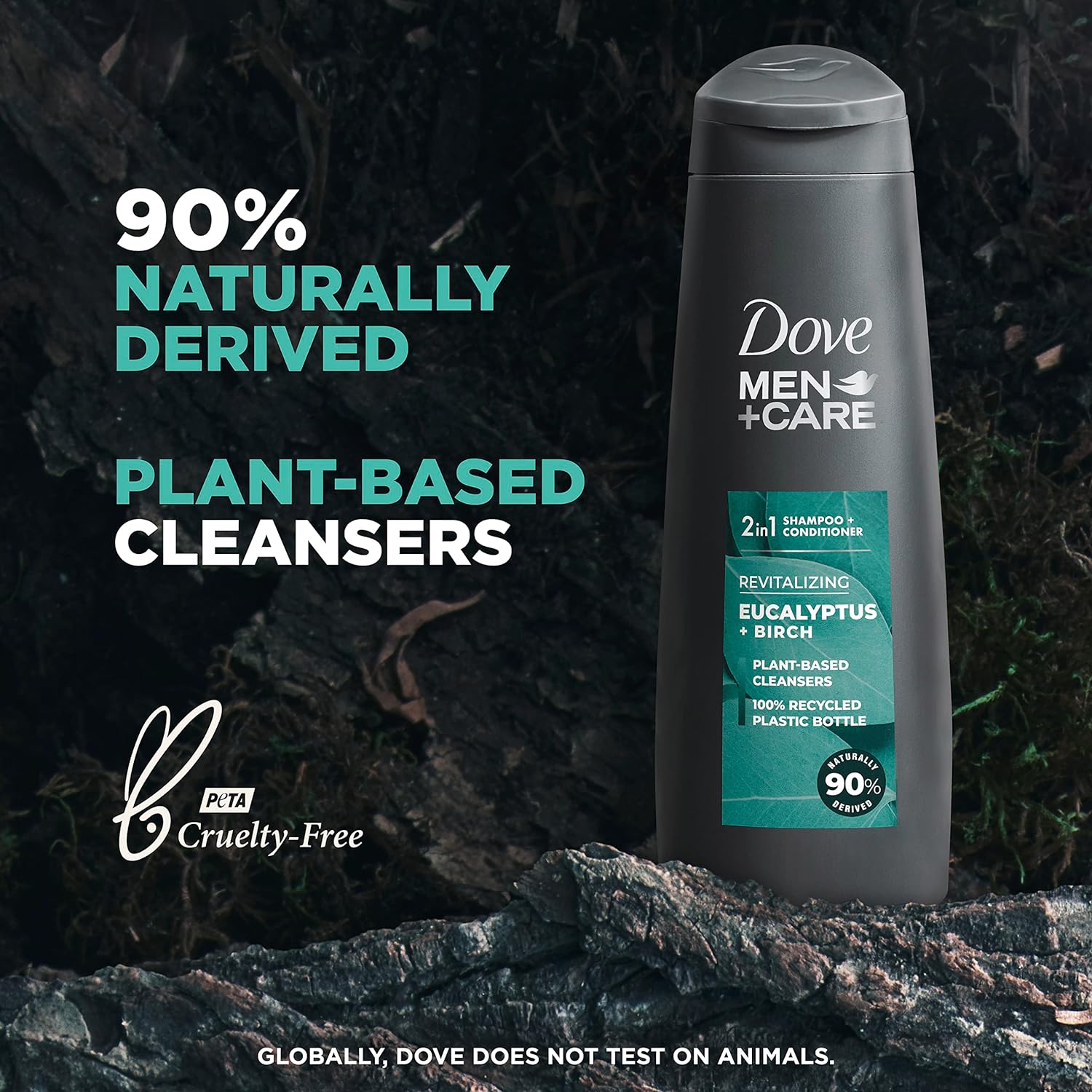 DOVE MEN + CARE 2 in 1 Shampoo & Conditioner Eucalyptus & Birch 4 Count For Healthy-Looking Hair Naturally Derived Plant Based Cleansers 12 oz