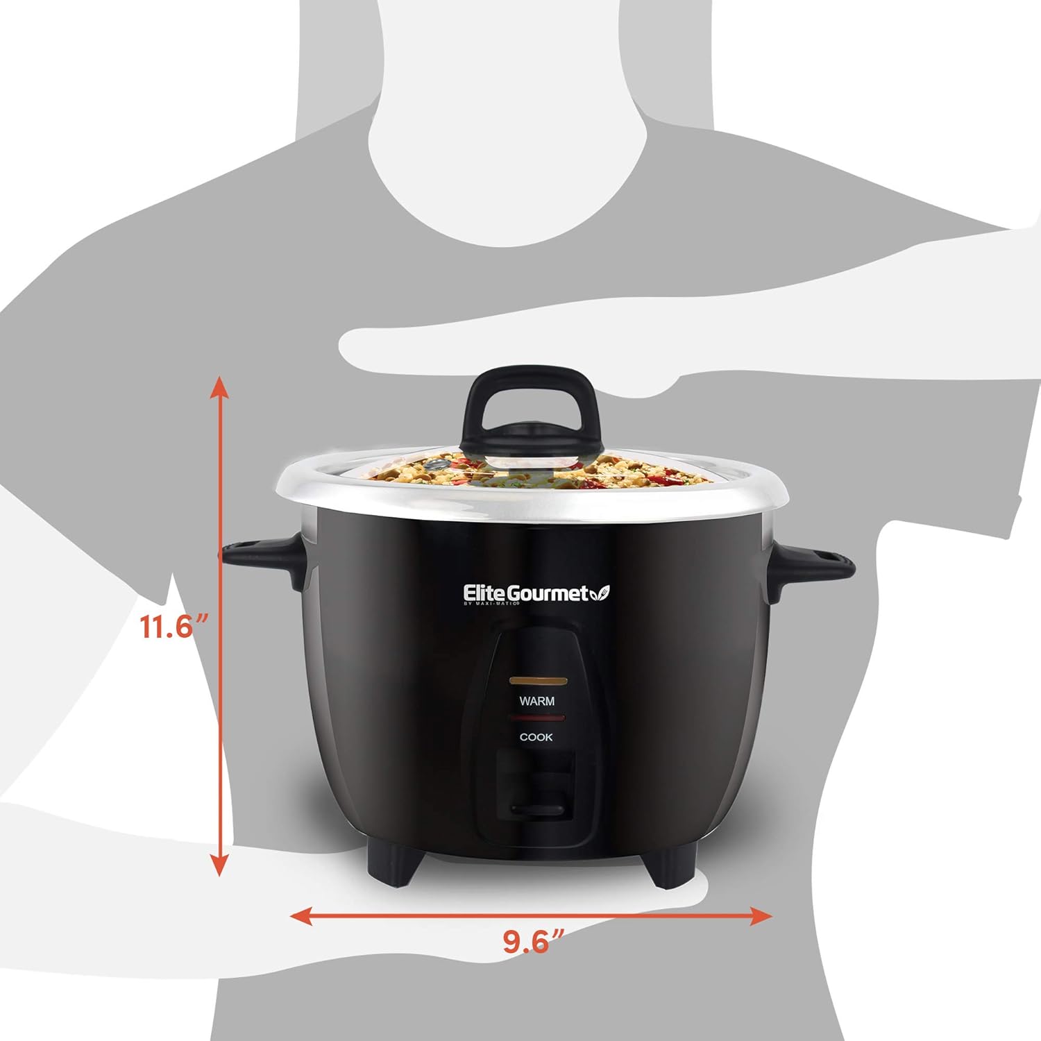 Elite Gourmet ERC-003 Electric Rice Cooker with Automatic Keep Warm Makes Soups, Stews, Grains, Hot Cereals, White, 6 Cups Cooked (3 Cups Uncooked)
