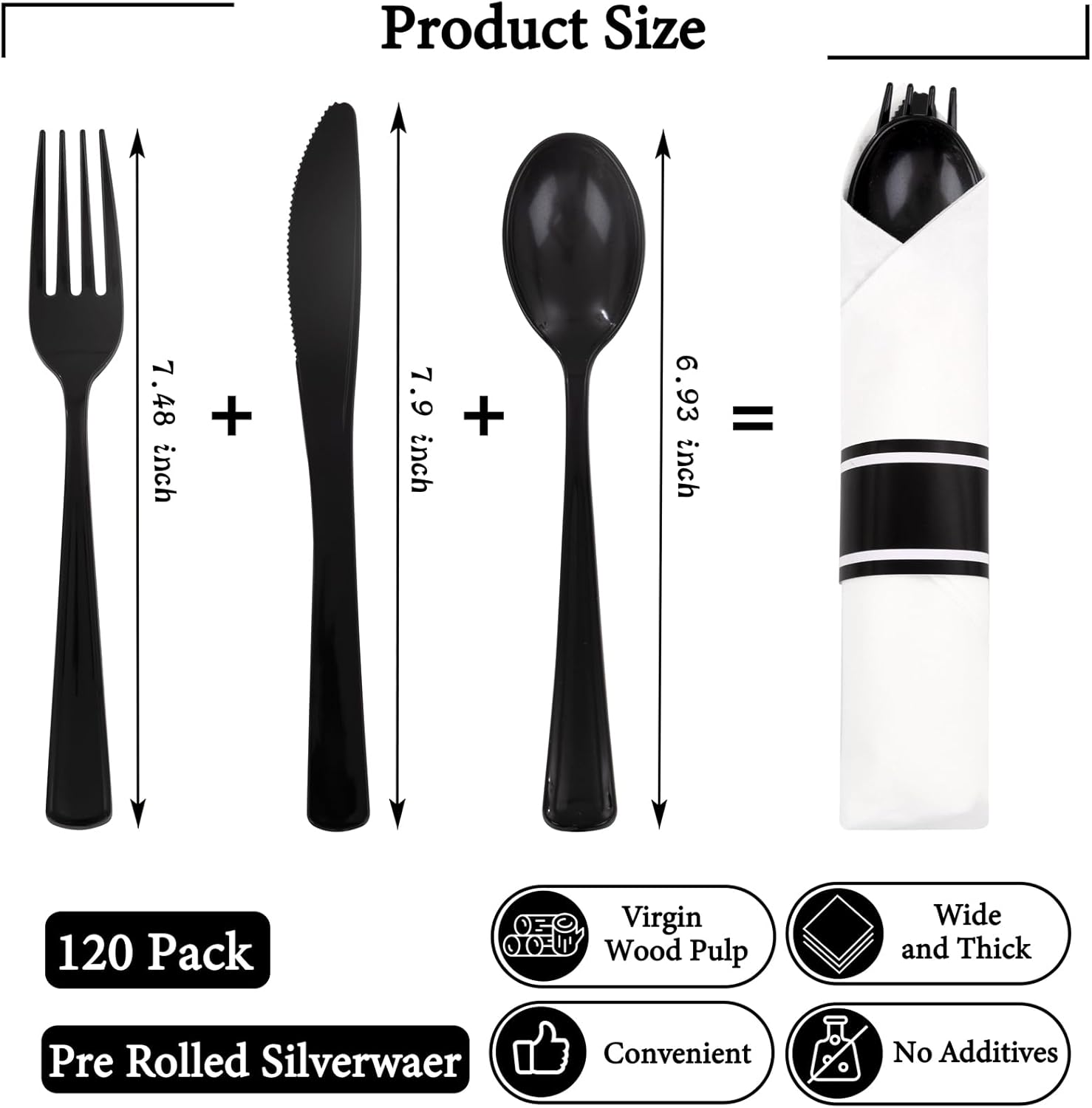 Supernal 60 Pack Pre Rolled Napkins with Gold Plastic Silverware, Premium Disposable Gold Wrapped Cutlery Set Includes: 60 Forks 60 Knives 60 Spoons 60 Napkin for Party
