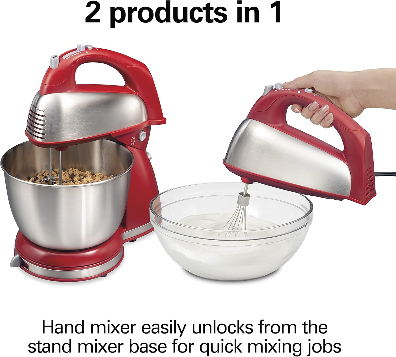 Hamilton Beach Classic Stand and Hand Mixer, 4 Quarts, 6 Speeds with QuickBurst, Bowl Rest, 290 Watts Peak Power, Black and Stainless
