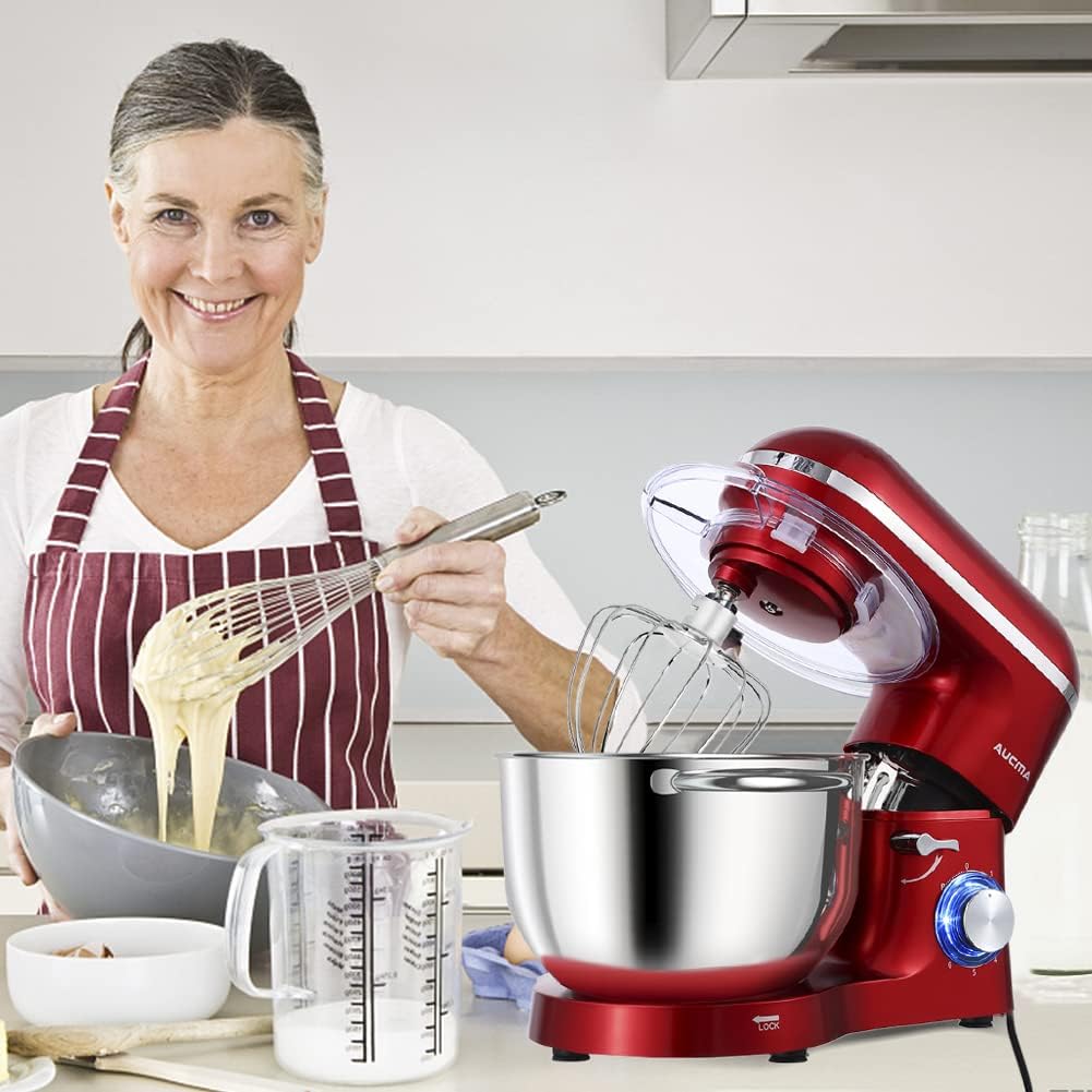 Aucma Stand Mixer,6.5-QT 660W 6-Speed Tilt-Head Food Mixer, Kitchen Electric Mixer with Dough Hook, Wire Whip & Beater (6.5QT, Black)