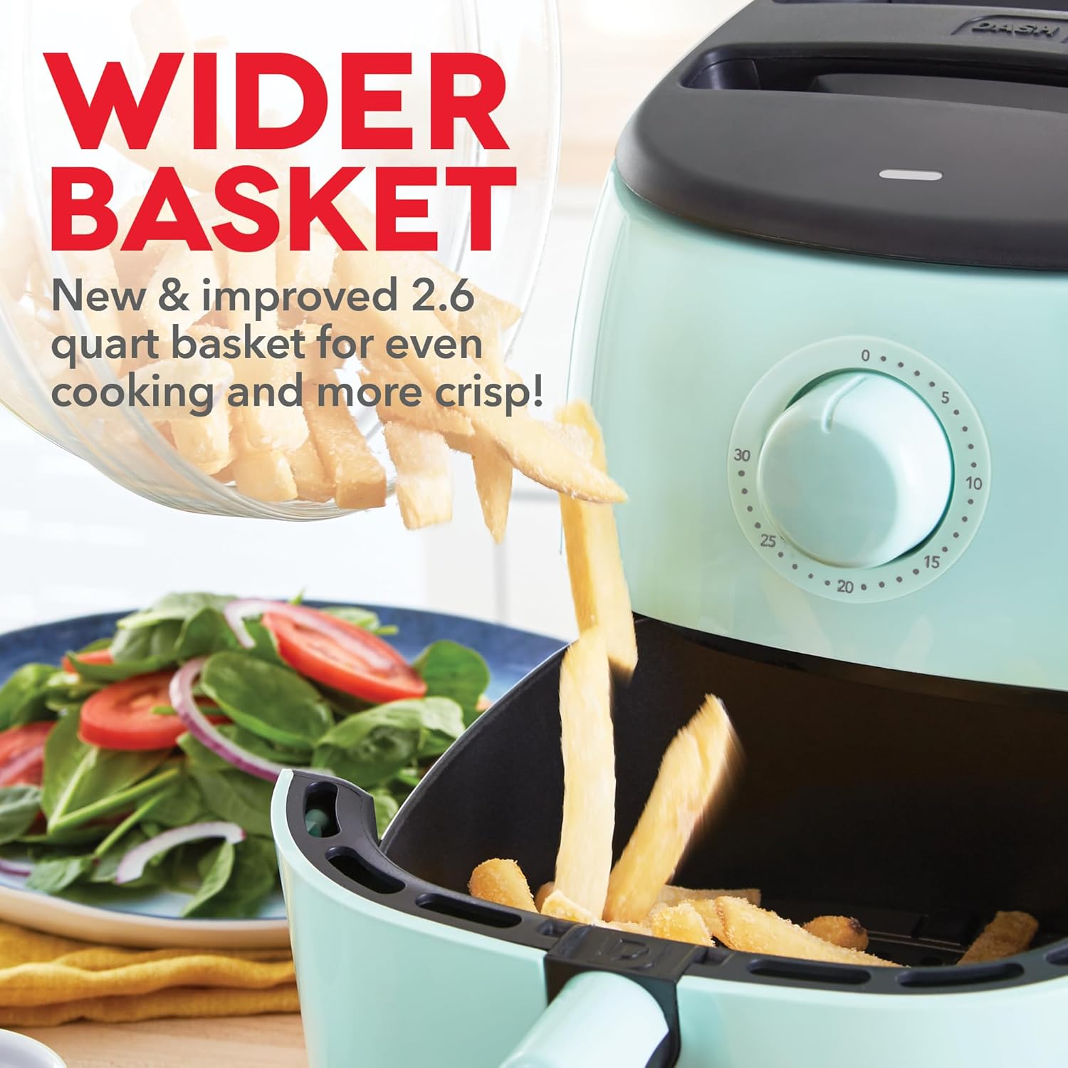 DASH Tasti-Crisp™ Electric Air Fryer Oven, 2.6 Qt., Aqua – Compact Air Fryer for Healthier Food in Minutes, Ideal for Small Spaces - Auto Shut Off, Analog, 1000-Watt