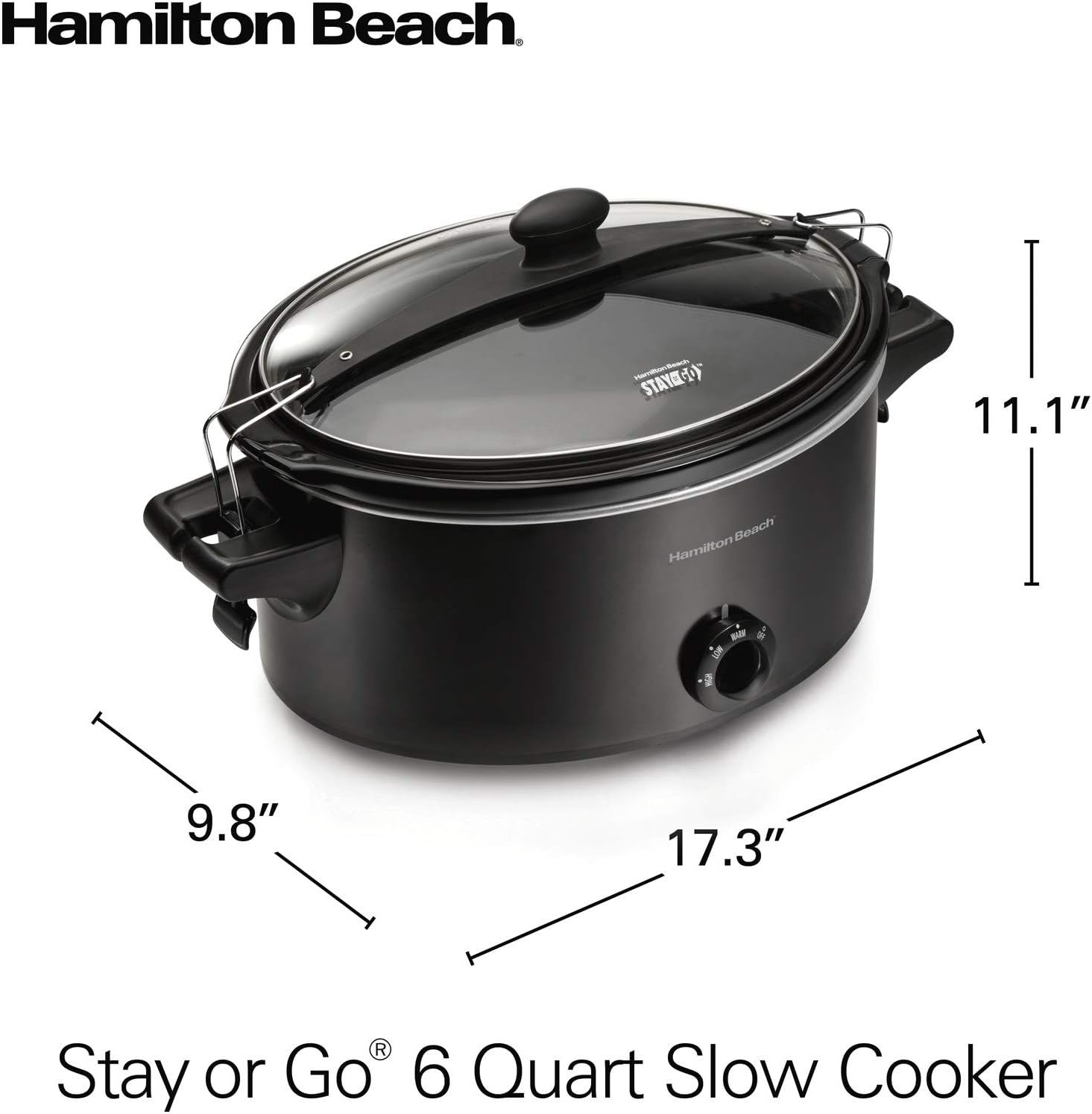 Hamilton Beach Slow Cooker, Extra Large 10 Quart, Stay or Go Portable With Lid Lock, Dishwasher Safe Crock, Black (33195)