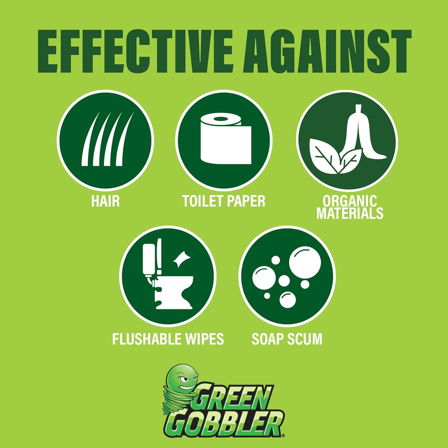 Green Gobbler Drain Clog Remover & Drain Cleaner Powder | 20+ Treatments | Drain Maintenance Breaks Down Grease, Paper, Fat & Oil | Septic Safe