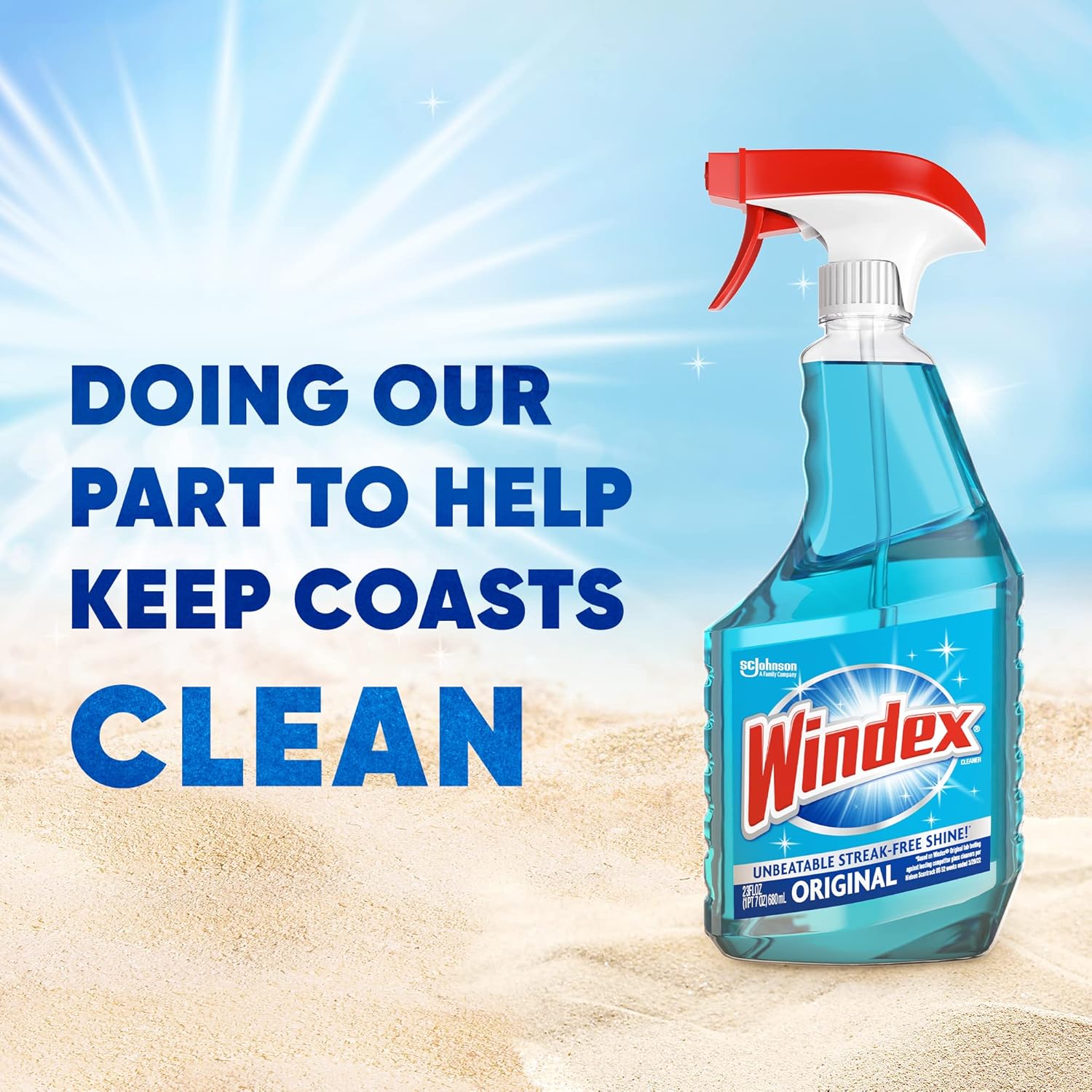 Windex Glass and Window Cleaner Spray Bottle, Bottle Made from 100% Recycled Plastic, Surface Cleaning Spray, Original Blue Scent, 23 Fl Oz (Pack of 2)