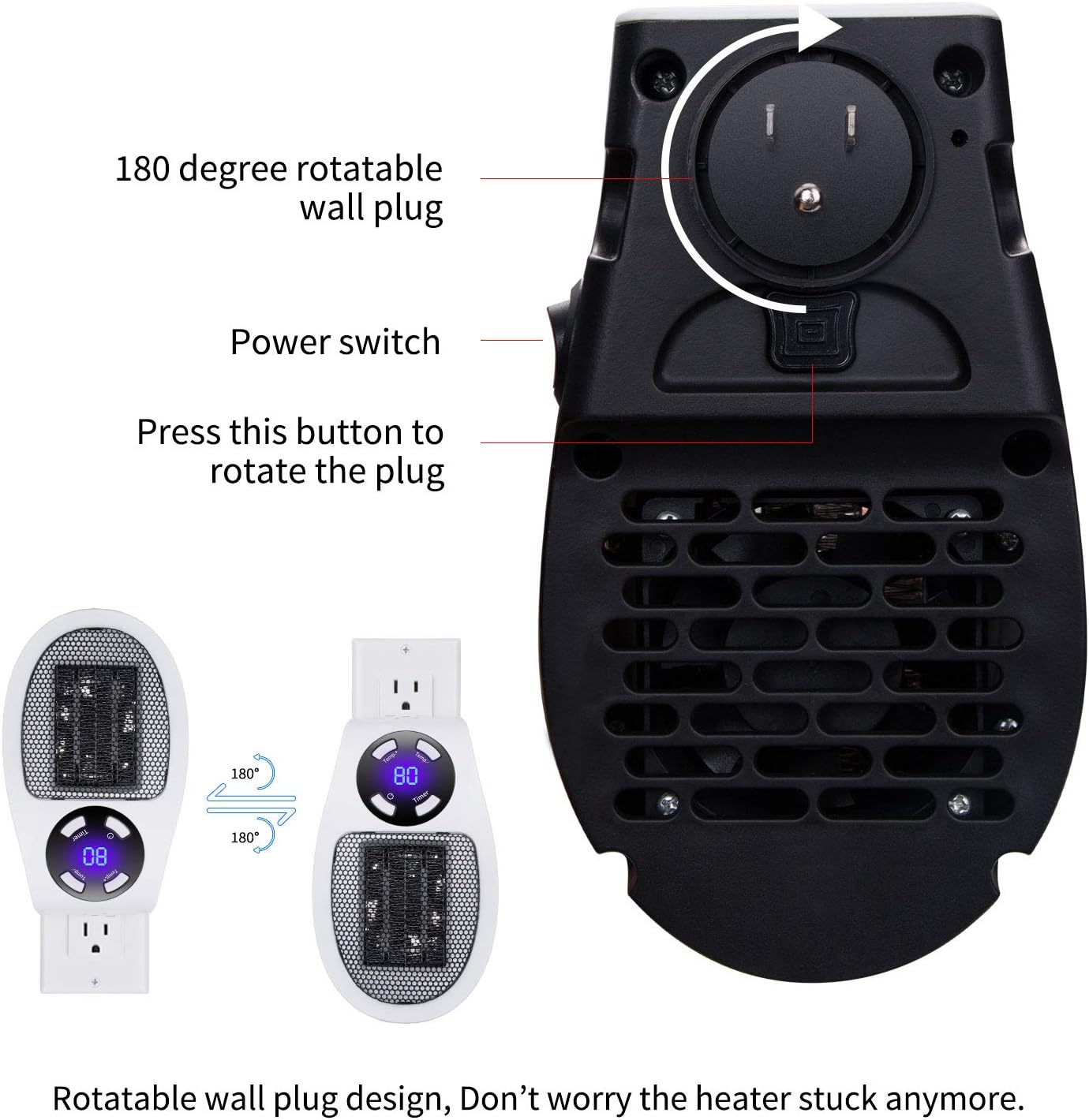350W&450W Space Heater, Remote Wall Outlet Electric Space Heater as Seen on TV with Adjustable Thermostat and Timer and Led Display, Compact for Office Dorm Room