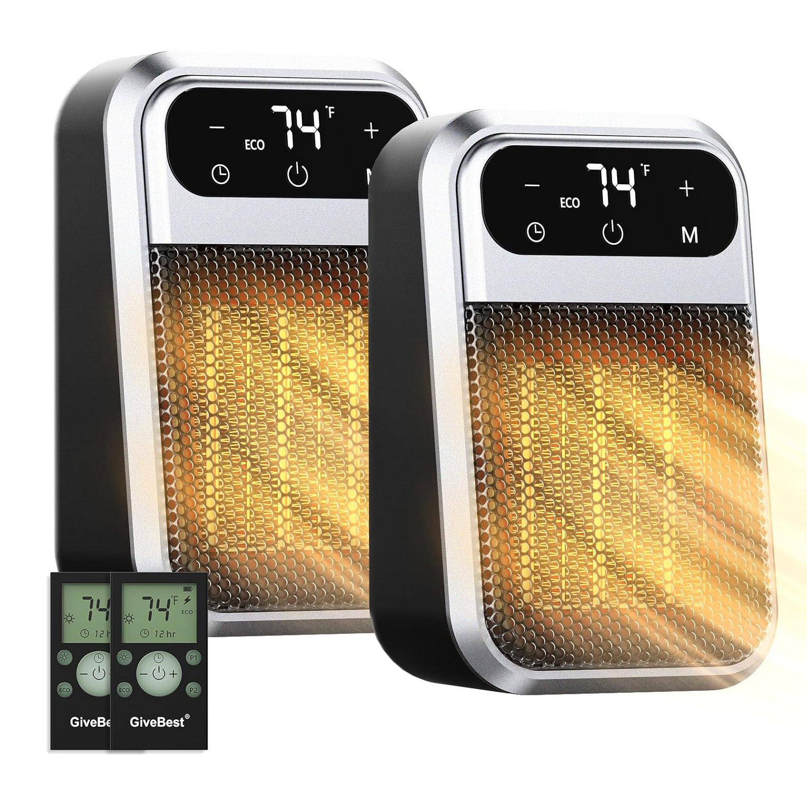 GiveBest Programmable Space Heater with LED Display, Remote Wall Outlet Electric Heater with Thermostat and Timer for Home Office Bathroom Indoor Use, Small Plug in 350&450 Watt Heater, ETL Listed