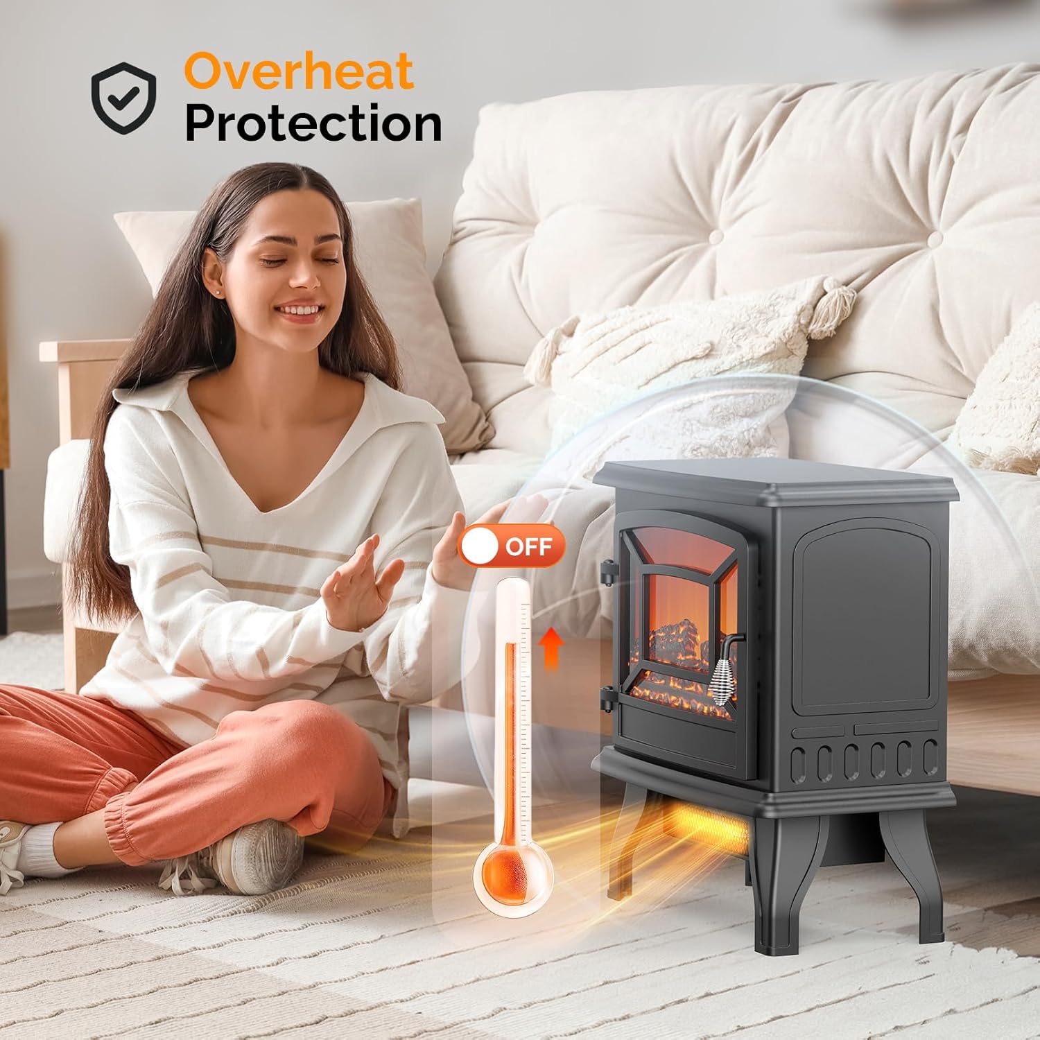 ROVSUN 1500W Electric Fireplace Stove, 22.4