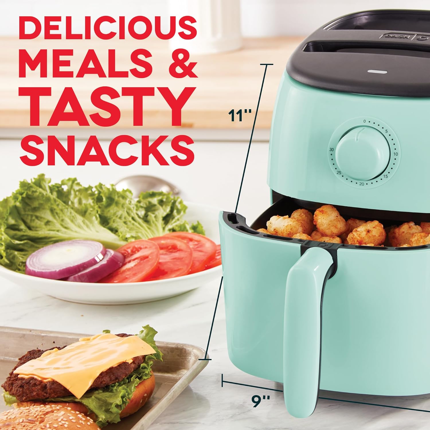 DASH Tasti-Crisp™ Electric Air Fryer Oven, 2.6 Qt., Aqua – Compact Air Fryer for Healthier Food in Minutes, Ideal for Small Spaces - Auto Shut Off, Analog, 1000-Watt