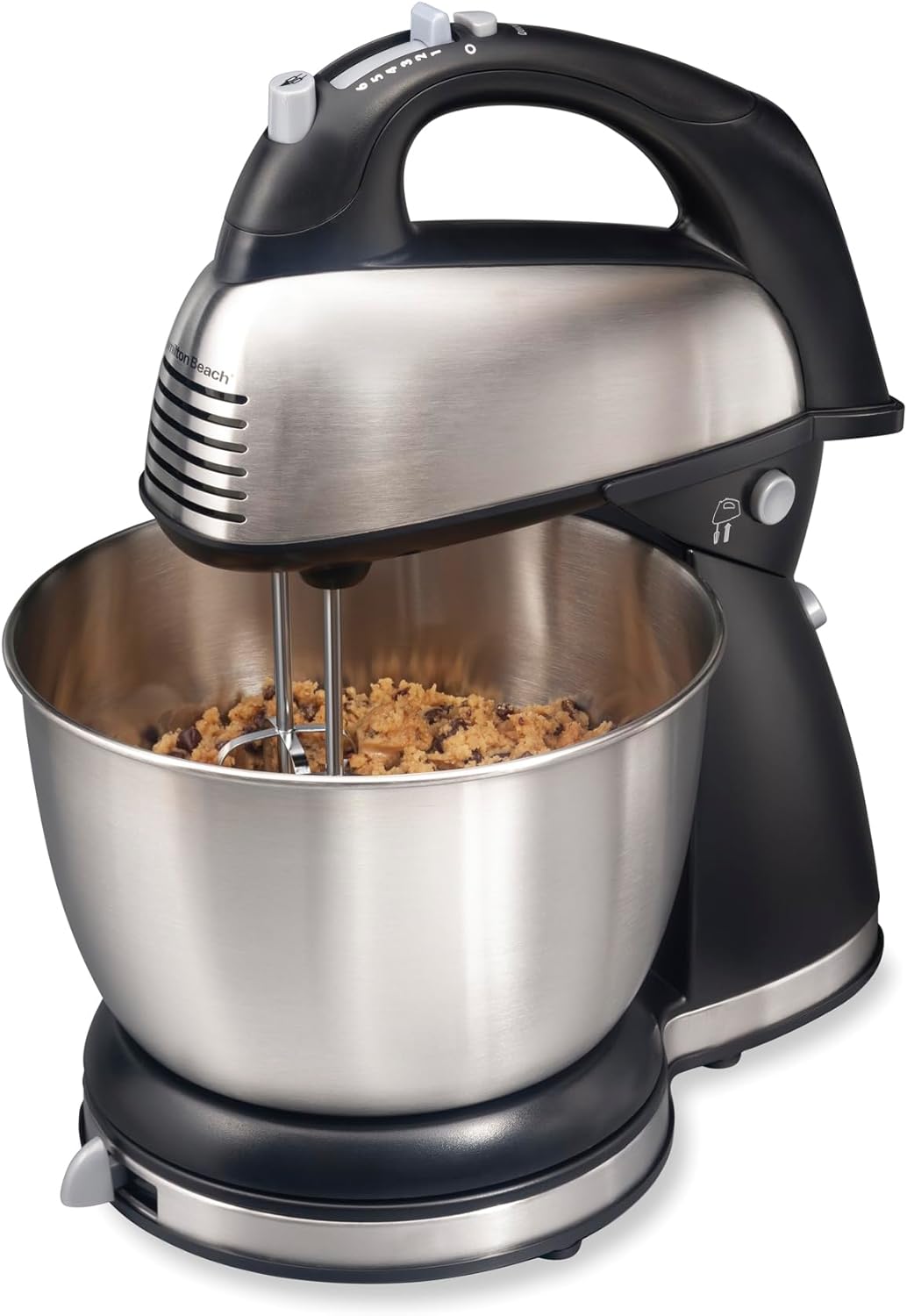 Hamilton Beach Classic Stand and Hand Mixer, 4 Quarts, 6 Speeds with QuickBurst, Bowl Rest, 290 Watts Peak Power, Black and Stainless