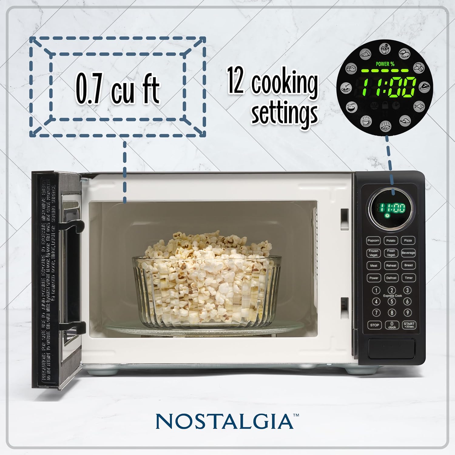 Nostalgia Retro Compact Countertop Microwave Oven - 0.7 Cu. Ft. - 700-Watts with LED Digital Display - Child Lock - Easy Clean Interior - Aqua