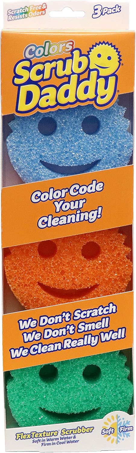 Scrub Daddy Color Sponges - Scratch-Free Multipurpose Dish Sponges for Kitchen, Bathroom + More - Household Cleaning Sponges Made with BPA-Free Polymer Foam (3 Count)