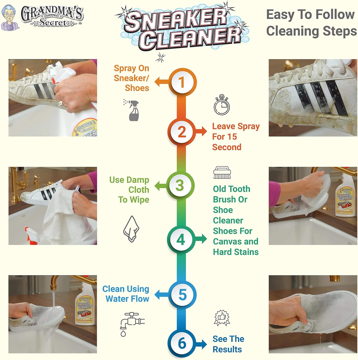 Grandma's Secret Spot Remover Laundry Spray - Chlorine, Bleach and Toxin-Free Fabric Stain Remover for Clothes - Removes Oil, Paint, Blood and Pet Stains - 16 Oz, 2 Pack