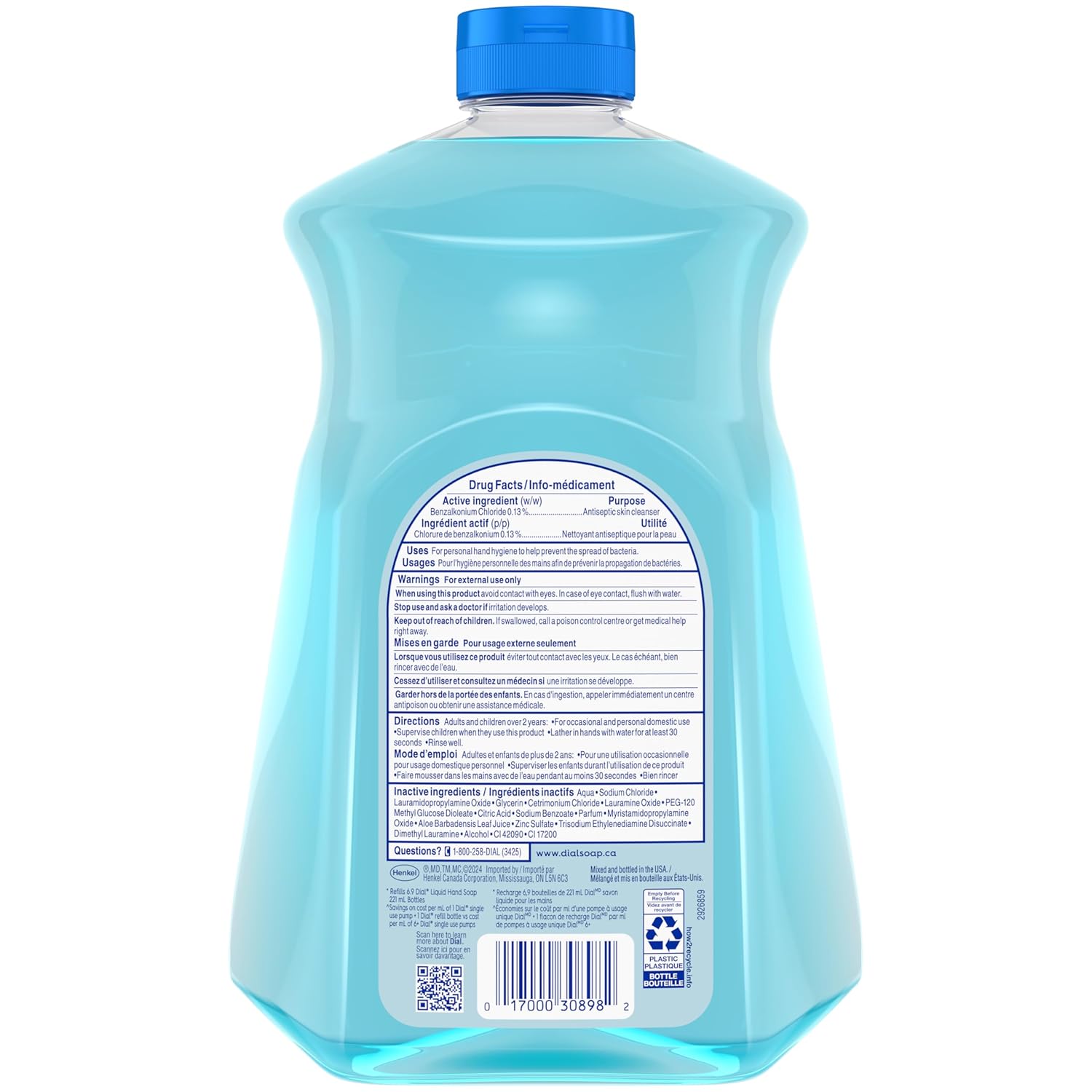 Dial Antibacterial Liquid Hand Soap Refill, Spring Water, 52 fl oz Pack of 3