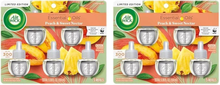 Air Wick Plug in Scented Oil Refill, 5 ct, Fresh Watermelon & Berries, Air Freshener, Essential Oils, Spring Collection
