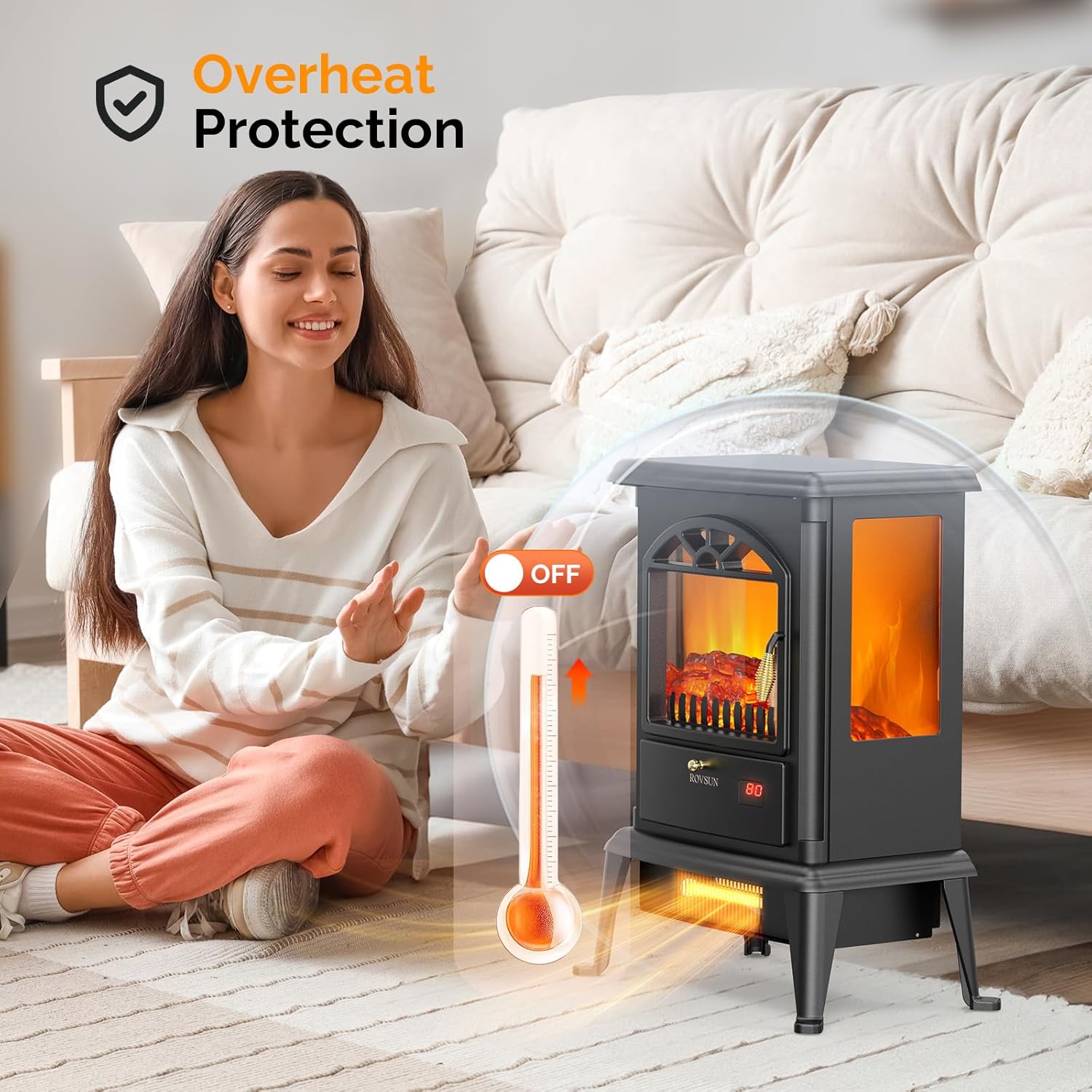 ROVSUN 1500W Electric Fireplace Stove, 22.4