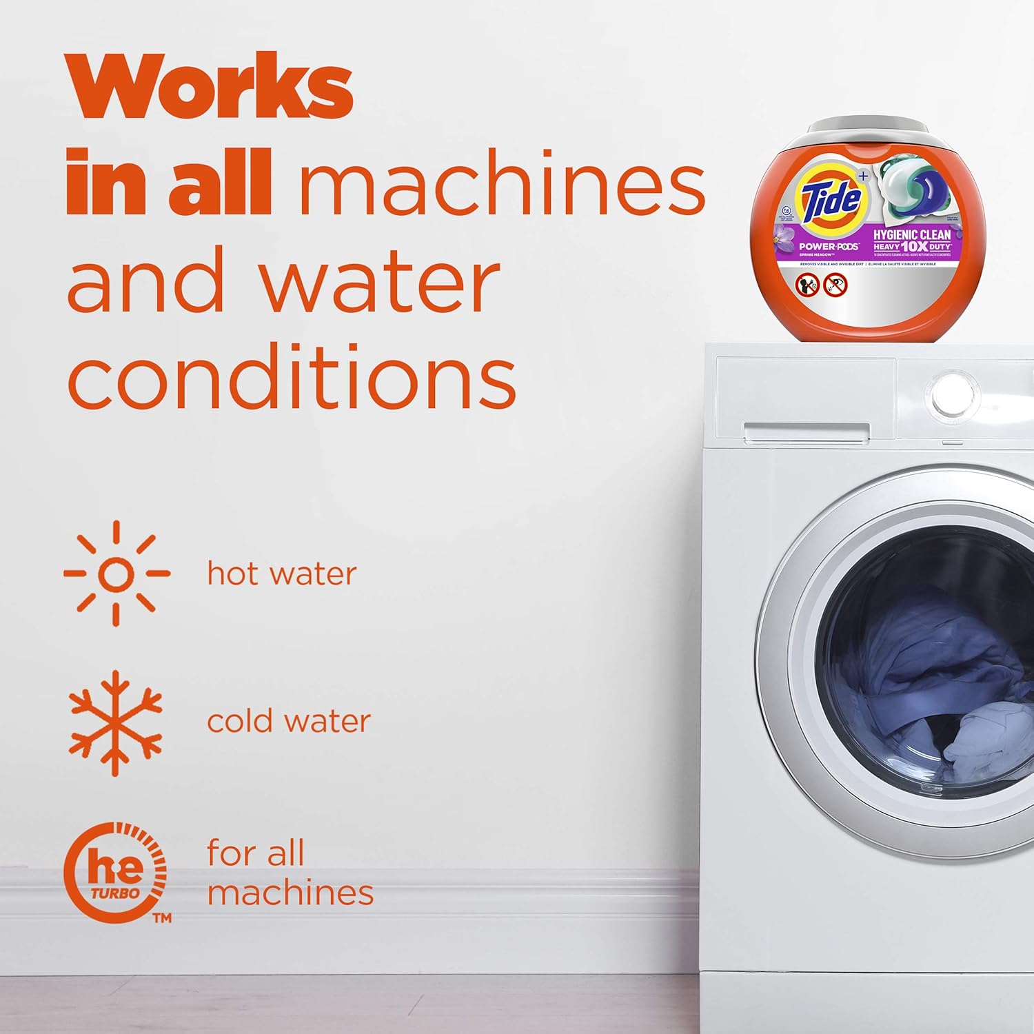 Tide Power PODs Hygienic Clean Heavy Duty Liquid Laundry Detergent Pacs HE Compatible 45 Count Hypoallergenic Free and Clear of Dyes and Perfumes For Visible and Invisible Dirt