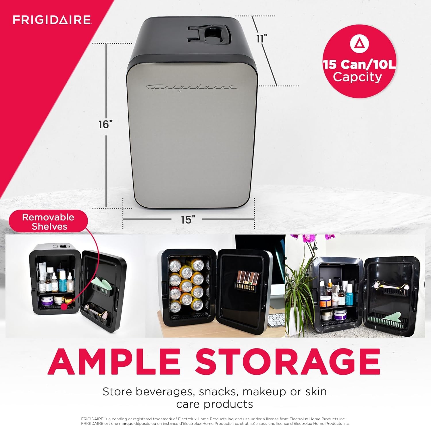 FRIGIDAIRE Portable 10L, 15-can Mini Fridge Brushed Stainless Rugged Refrigerator, EFMIS188-SS